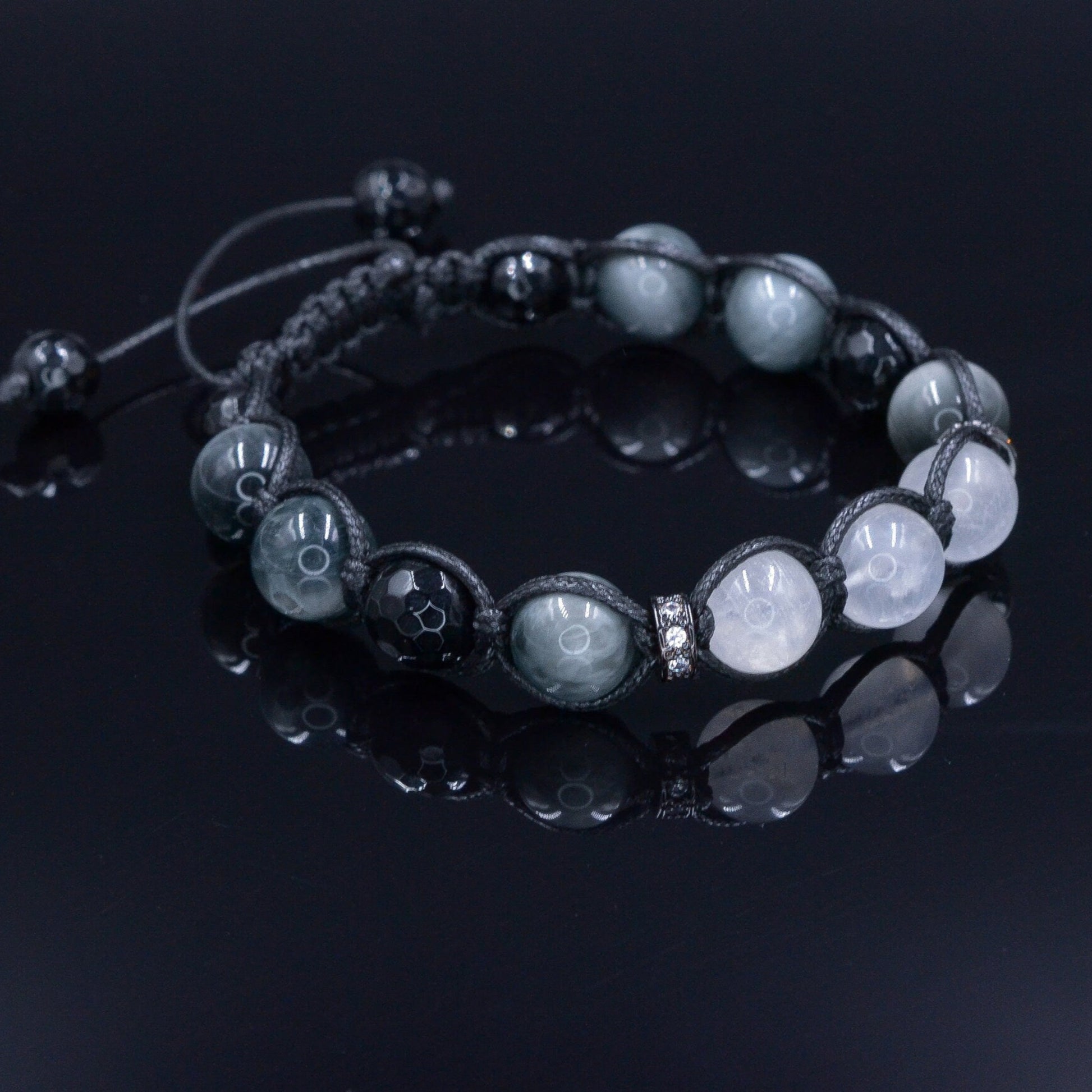 Moonstone Bracelet Men - Hawk's Eye and Agate Crystal Bracelet - Gift for Men - Stone Adjustable Macrame Bracelet - Father's Day Gift - Healing Bracelet  - Birthstone Bracelet - Gemstone Bracelet Men