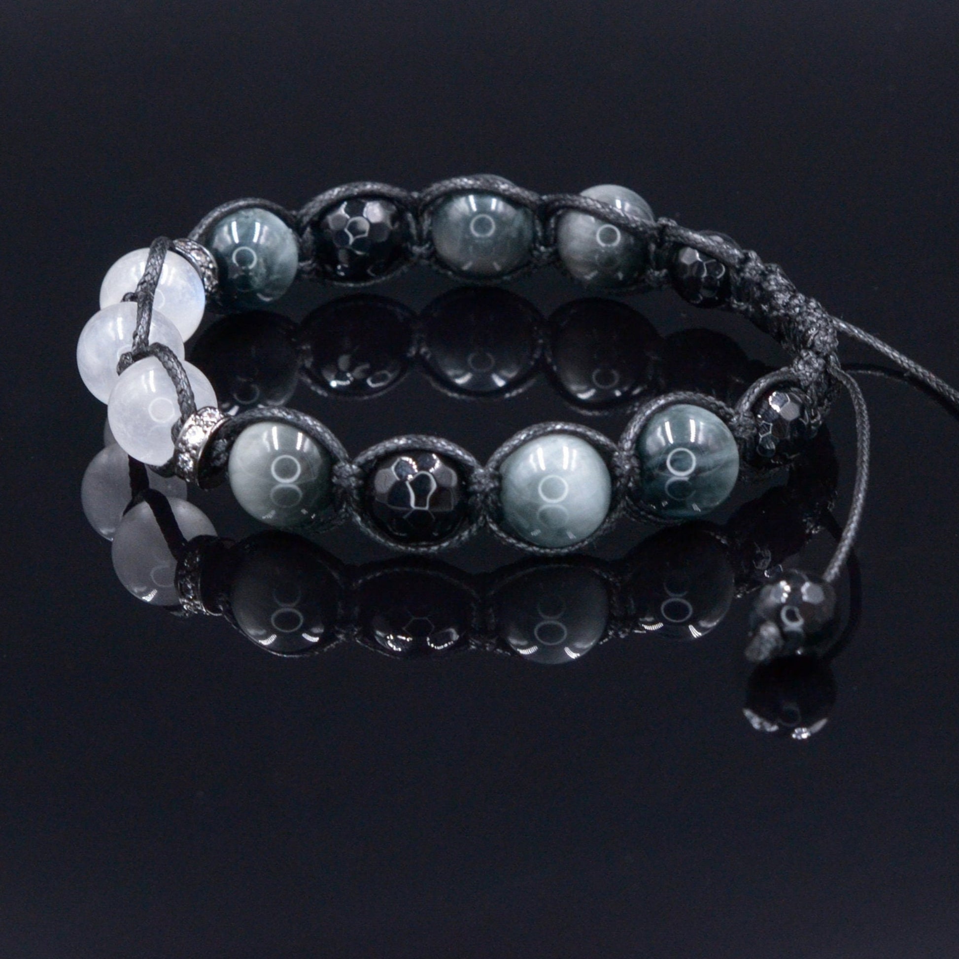Moonstone Bracelet Men - Hawk's Eye and Agate Crystal Bracelet - Gift for Men - Stone Adjustable Macrame Bracelet - Father's Day Gift - Healing Bracelet  - Birthstone Bracelet - Gemstone Bracelet Men
