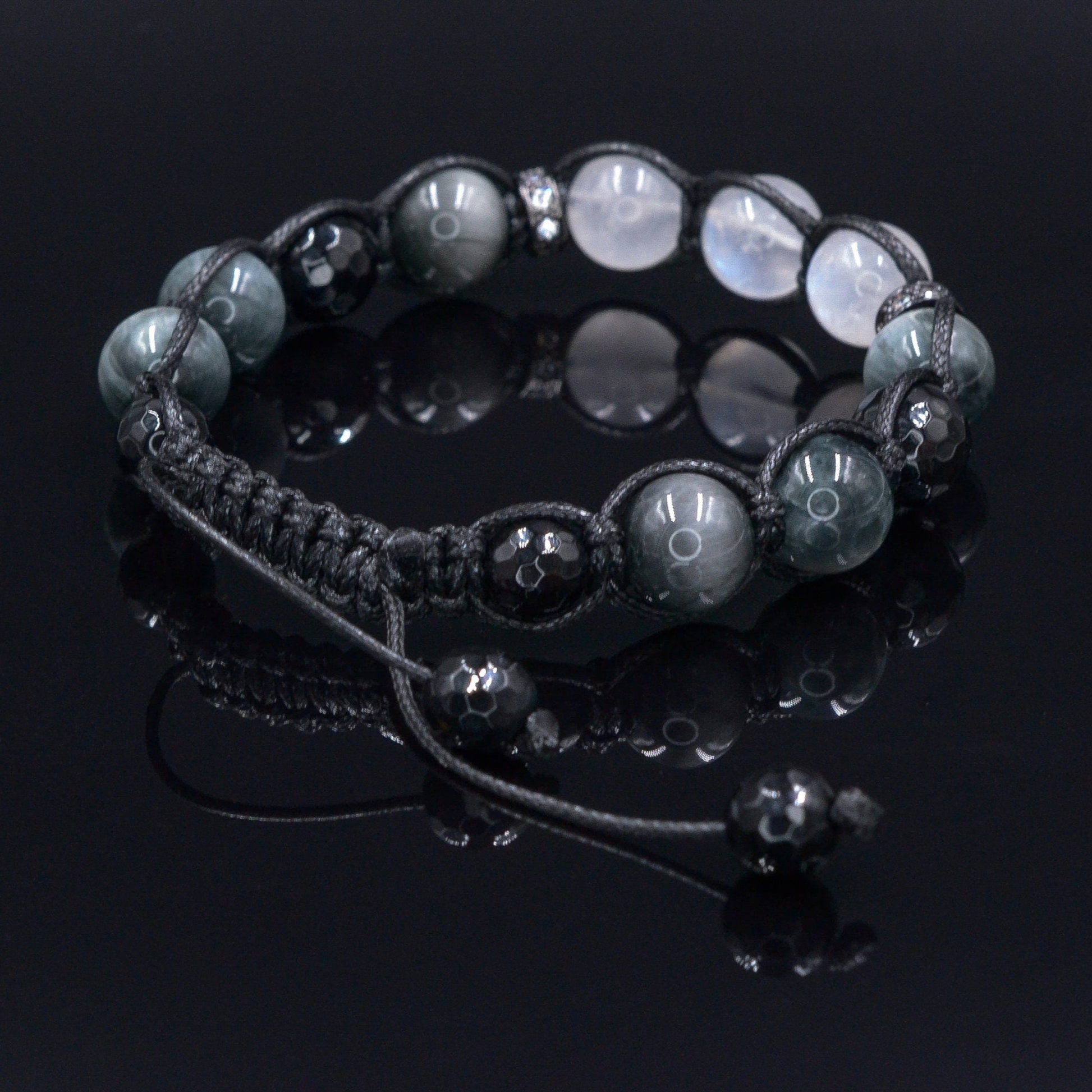 Moonstone Bracelet Men - Hawk's Eye and Agate Crystal Bracelet - Gift for Men - Stone Adjustable Macrame Bracelet - Father's Day Gift - Healing Bracelet  - Birthstone Bracelet - Gemstone Bracelet Men