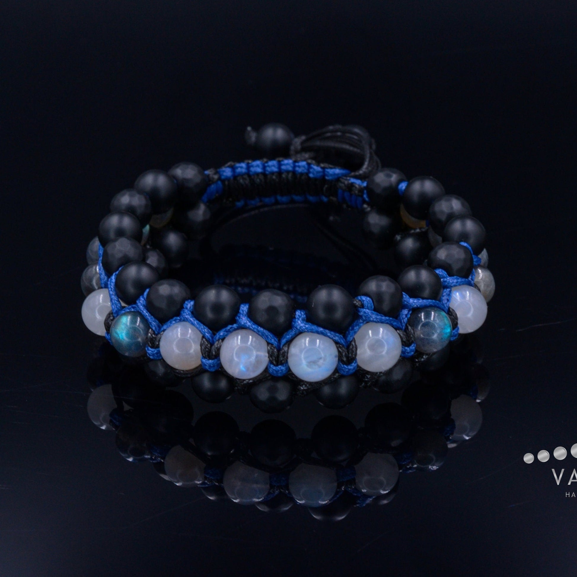 Men's Moonstone Bracelet - Three Row Macrame Bracelet - Labradorite Crystal Bracelet - Gift for Men - Father's Day Gift - Onyx Bead Bracelet -  Shamballa Bracelet  -  Birthstone Bracelet - Gemstone Bracelet Men - Chakra Bracelet - Macrame Bracelet - Healing Bracelet - Valinde