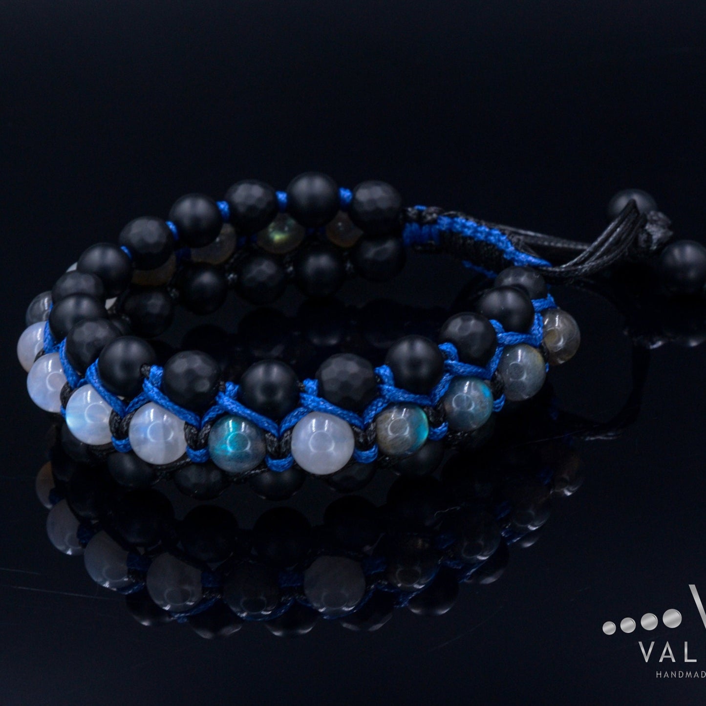 Men's Moonstone Bracelet - Three Row Macrame Bracelet - Labradorite Crystal Bracelet - Gift for Men - Father's Day Gift - Onyx Bead Bracelet -  Shamballa Bracelet  -  Birthstone Bracelet - Gemstone Bracelet Men - Chakra Bracelet - Macrame Bracelet - Healing Bracelet - Valinde
