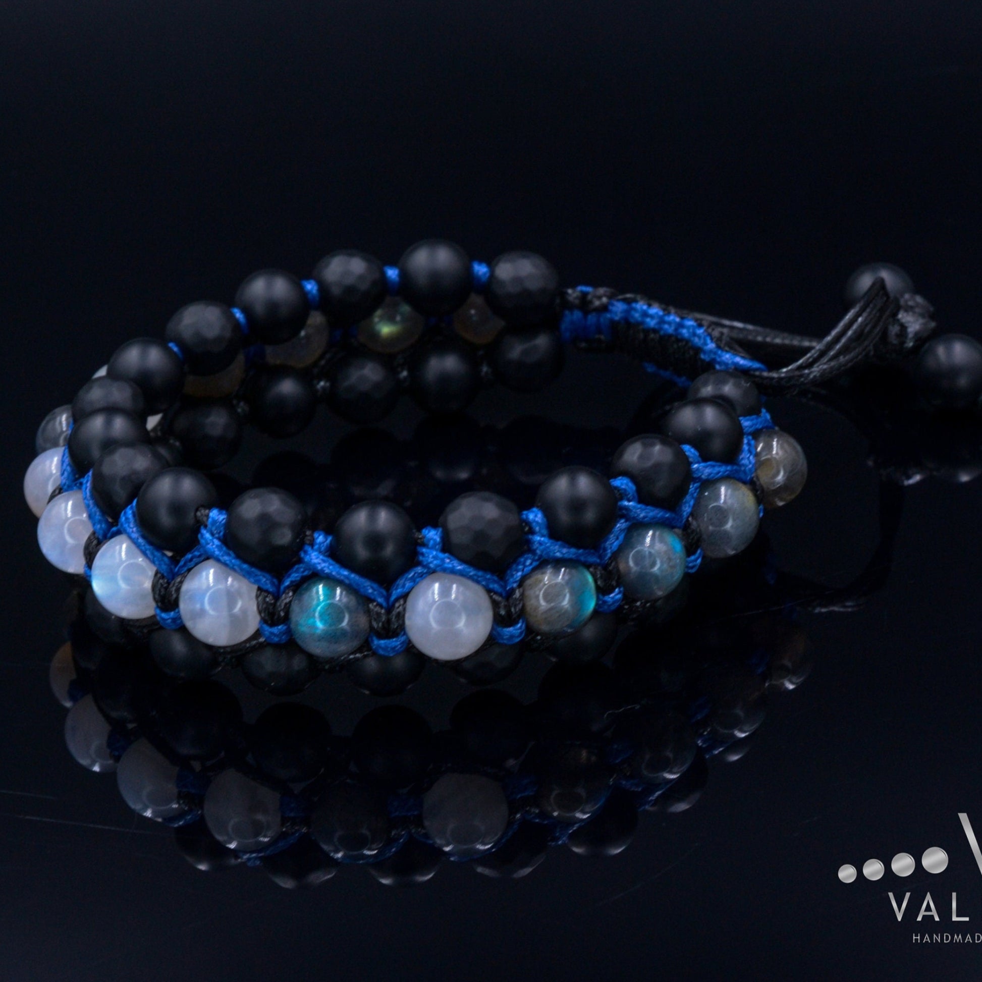 Men's Moonstone Bracelet - Three Row Macrame Bracelet - Labradorite Crystal Bracelet - Gift for Men - Father's Day Gift - Onyx Bead Bracelet -  Shamballa Bracelet  -  Birthstone Bracelet - Gemstone Bracelet Men - Chakra Bracelet - Macrame Bracelet - Healing Bracelet - Valinde

