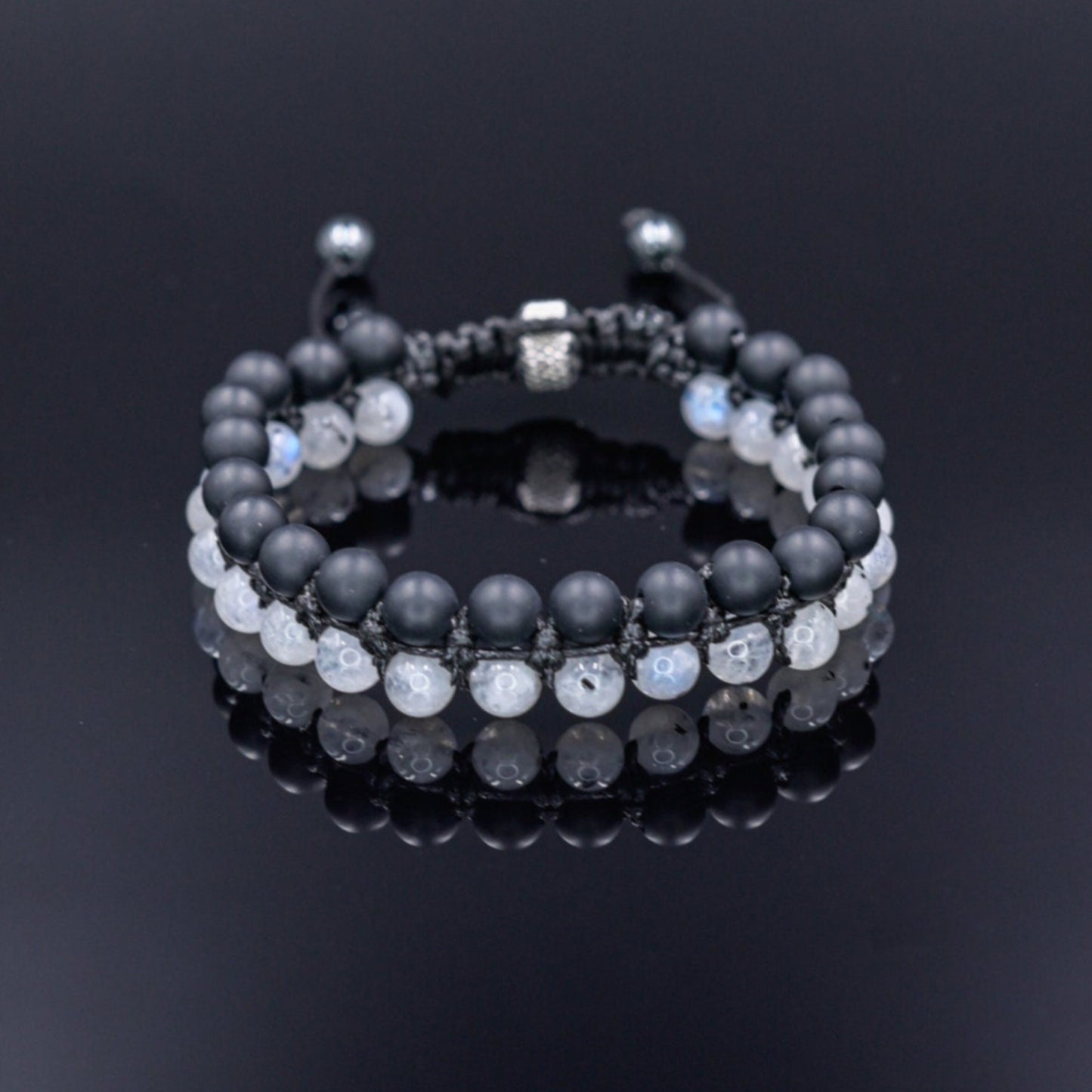 Moonstone Double Row Bracelet, Men's Black Onyx Gemstone Bracelet, Adjustable Macrame Bracelet, Gift for Men, Crystal Beads Bracelet for Men - Shamballa Bracelet - Mantra Bracelet  -  Yoga Bracelet -  Birthstone Bracelet - Gemstone Bracelet Men - Chakra Bracelet - Macrame Bracelet - Healing Bracelet - Gift for Father - Gift For Men - Valinde
