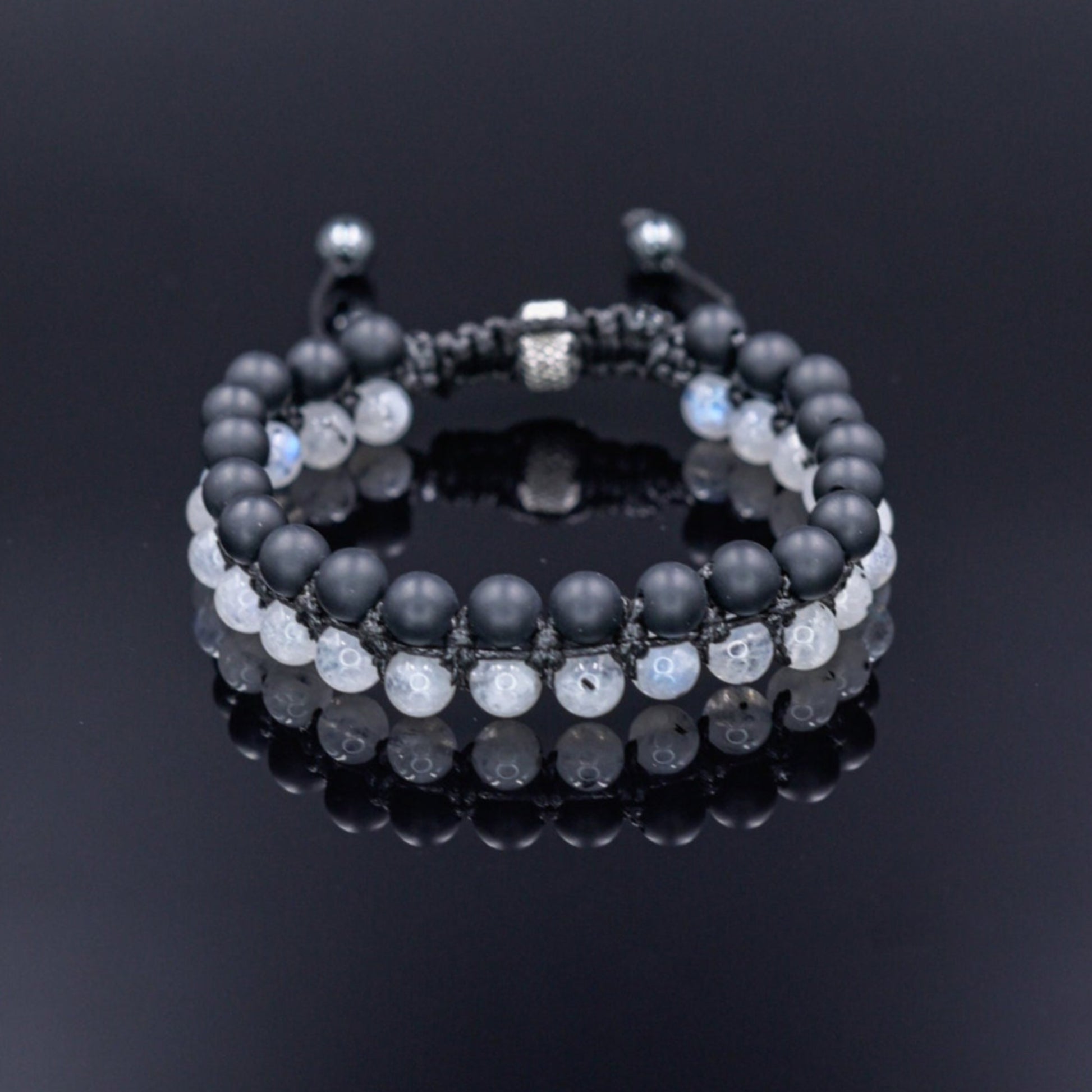 Moonstone Double Row Bracelet, Men's Black Onyx Gemstone Bracelet, Adjustable Macrame Bracelet, Gift for Men, Crystal Beads Bracelet for Men - Shamballa Bracelet - Mantra Bracelet  -  Yoga Bracelet -  Birthstone Bracelet - Gemstone Bracelet Men - Chakra Bracelet - Macrame Bracelet - Healing Bracelet - Gift for Father - Gift For Men - Valinde
