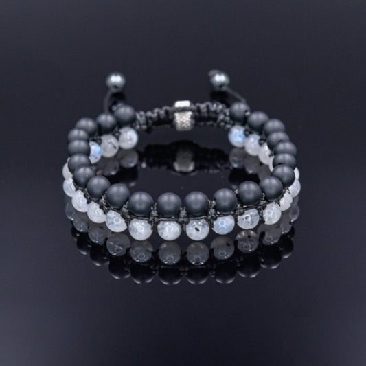 Moonstone Double Row Bracelet, Men's Black Onyx Gemstone Bracelet, Adjustable Macrame Bracelet, Gift for Men, Crystal Beads Bracelet for Men - Shamballa Bracelet - Mantra Bracelet  -  Yoga Bracelet -  Birthstone Bracelet - Gemstone Bracelet Men - Chakra Bracelet - Macrame Bracelet - Healing Bracelet - Gift for Father - Gift For Men - Valinde
