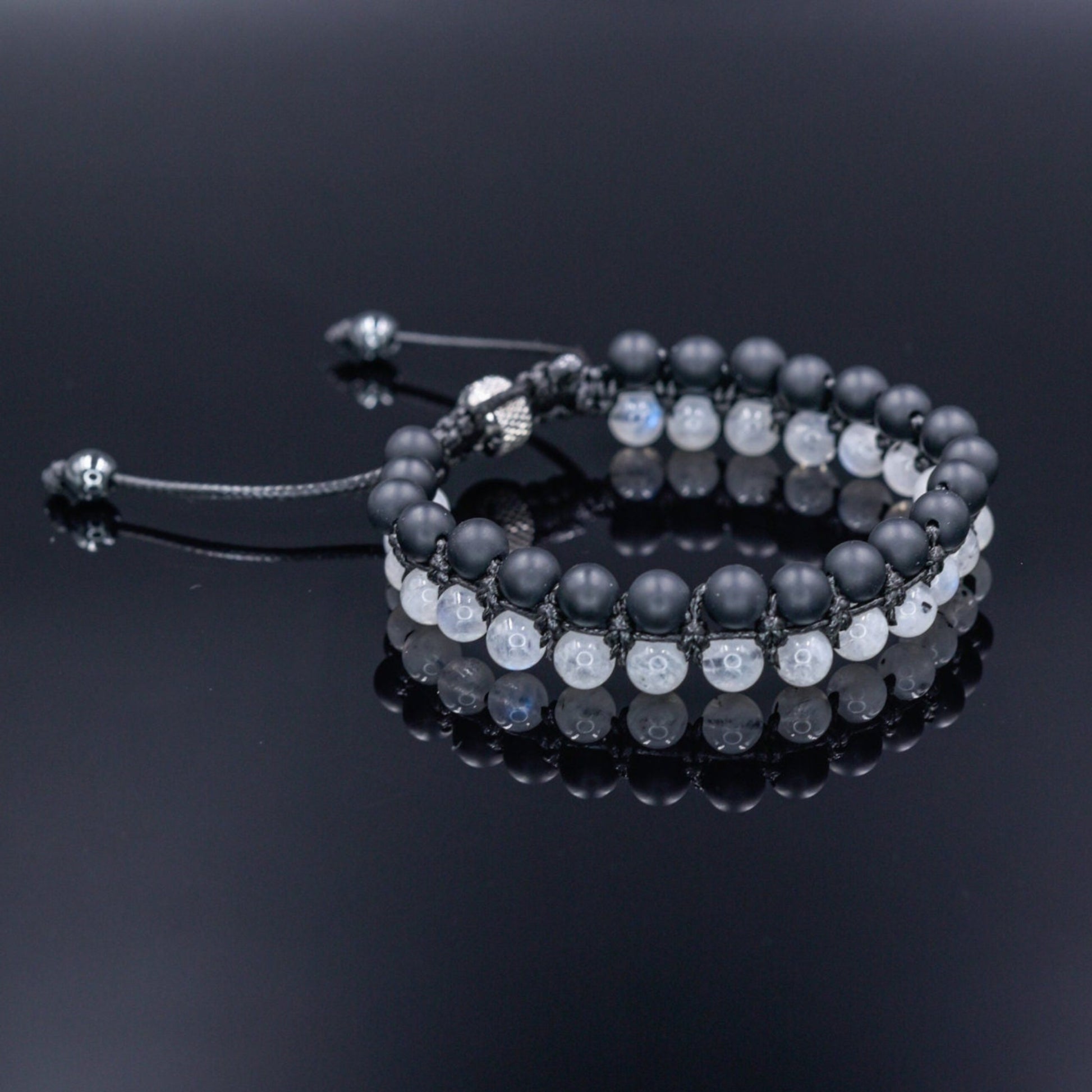 Moonstone Double Row Bracelet, Men's Black Onyx Gemstone Bracelet, Adjustable Macrame Bracelet, Gift for Men, Crystal Beads Bracelet for Men - Shamballa Bracelet - Mantra Bracelet  -  Yoga Bracelet -  Birthstone Bracelet - Gemstone Bracelet Men - Chakra Bracelet - Macrame Bracelet - Healing Bracelet - Gift for Father - Gift For Men - Valinde

