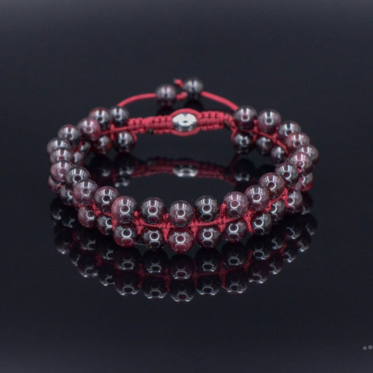 Granat Doppelarmband Herren Stein Armband Edelstein Perlen Armband zweireihig Armband Geschenk für Mann Verstellbares Makramee Armband  - Shamballa Bracelet - Birthstone Bracelet - Gemstone Bracelet Men - Chakra Bracelet - Macrame Bracelet - Healing Bracelet - Valinde