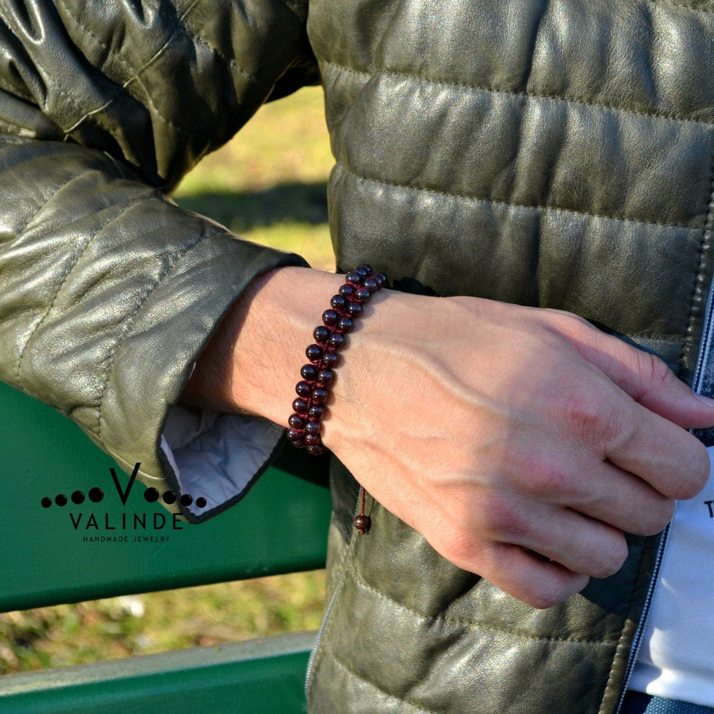 Granat Doppelarmband Herren Stein Armband Edelstein Perlen Armband zweireihig Armband Geschenk für Mann Verstellbares Makramee Armband  - Shamballa Bracelet - Birthstone Bracelet - Gemstone Bracelet Men - Chakra Bracelet - Macrame Bracelet - Healing Bracelet - Valinde