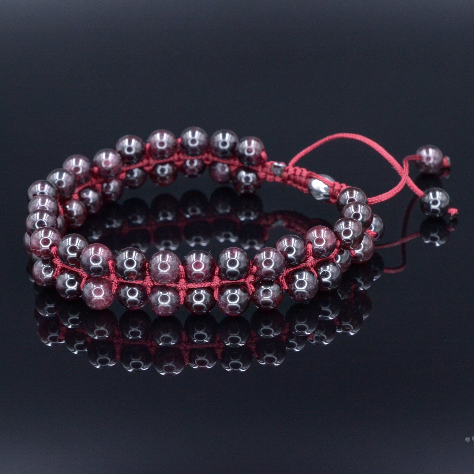 Granat Doppelarmband Herren Stein Armband Edelstein Perlen Armband zweireihig Armband Geschenk für Mann Verstellbares Makramee Armband  - Shamballa Bracelet - Birthstone Bracelet - Gemstone Bracelet Men - Chakra Bracelet - Macrame Bracelet - Healing Bracelet - Valinde