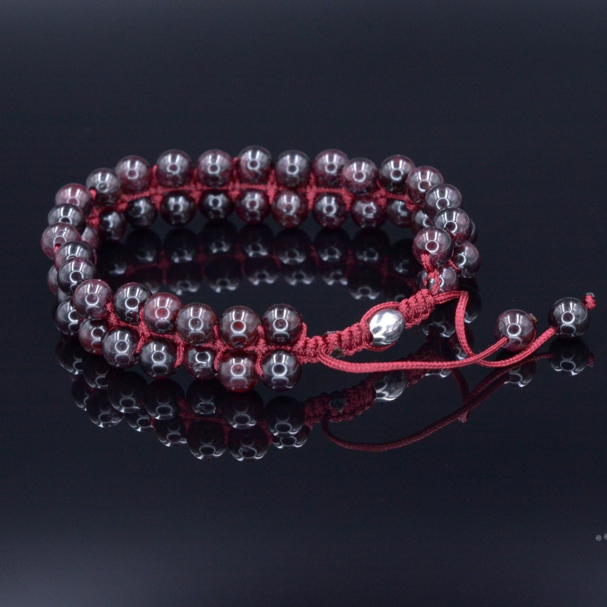 Granat Doppelarmband Herren Stein Armband Edelstein Perlen Armband zweireihig Armband Geschenk für Mann Verstellbares Makramee Armband  - Shamballa Bracelet - Birthstone Bracelet - Gemstone Bracelet Men - Chakra Bracelet - Macrame Bracelet - Healing Bracelet - Valinde