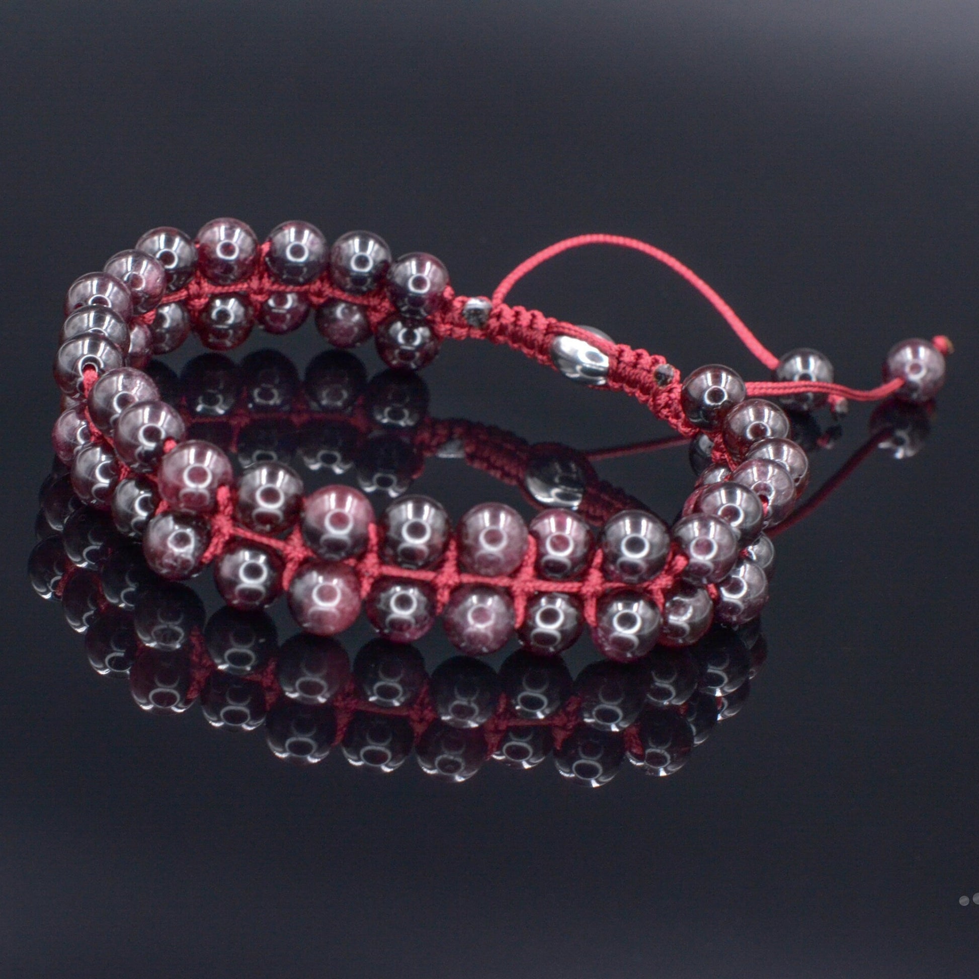 Granat Doppelarmband Herren Stein Armband Edelstein Perlen Armband zweireihig Armband Geschenk für Mann Verstellbares Makramee Armband  - Shamballa Bracelet - Birthstone Bracelet - Gemstone Bracelet Men - Chakra Bracelet - Macrame Bracelet - Healing Bracelet - Valinde