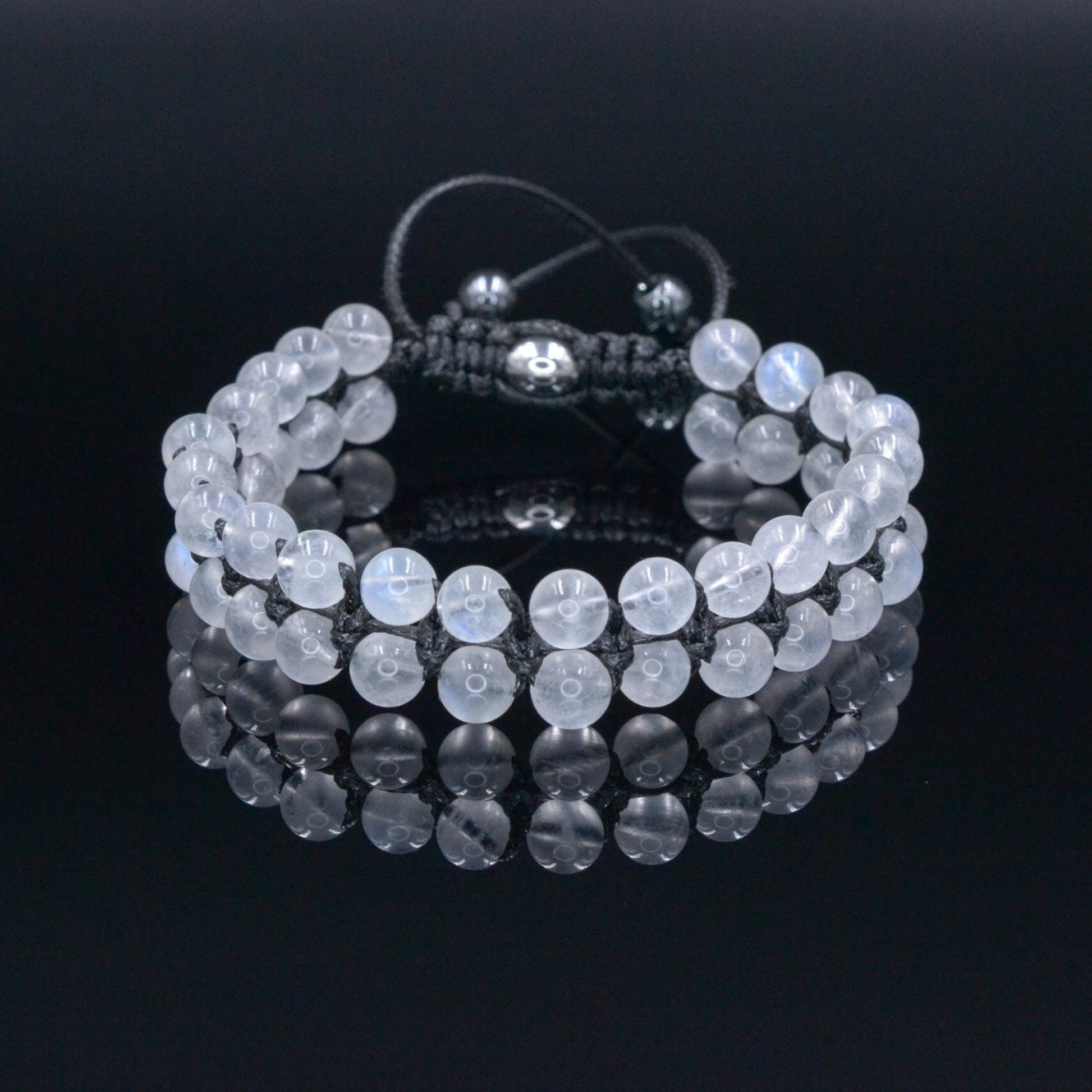 Genuine Moonstone Bracelet - Men's Double Row Crystal Beaded Bracelet - Gift for Men - White Moonstone Braided Bracelet - Birthday Gift  - Shamballa Bracelet - Birthstone Bracelet - Gemstone Bracelet Men - Chakra Bracelet - Macrame Bracelet - Healing Bracelet - Valinde
