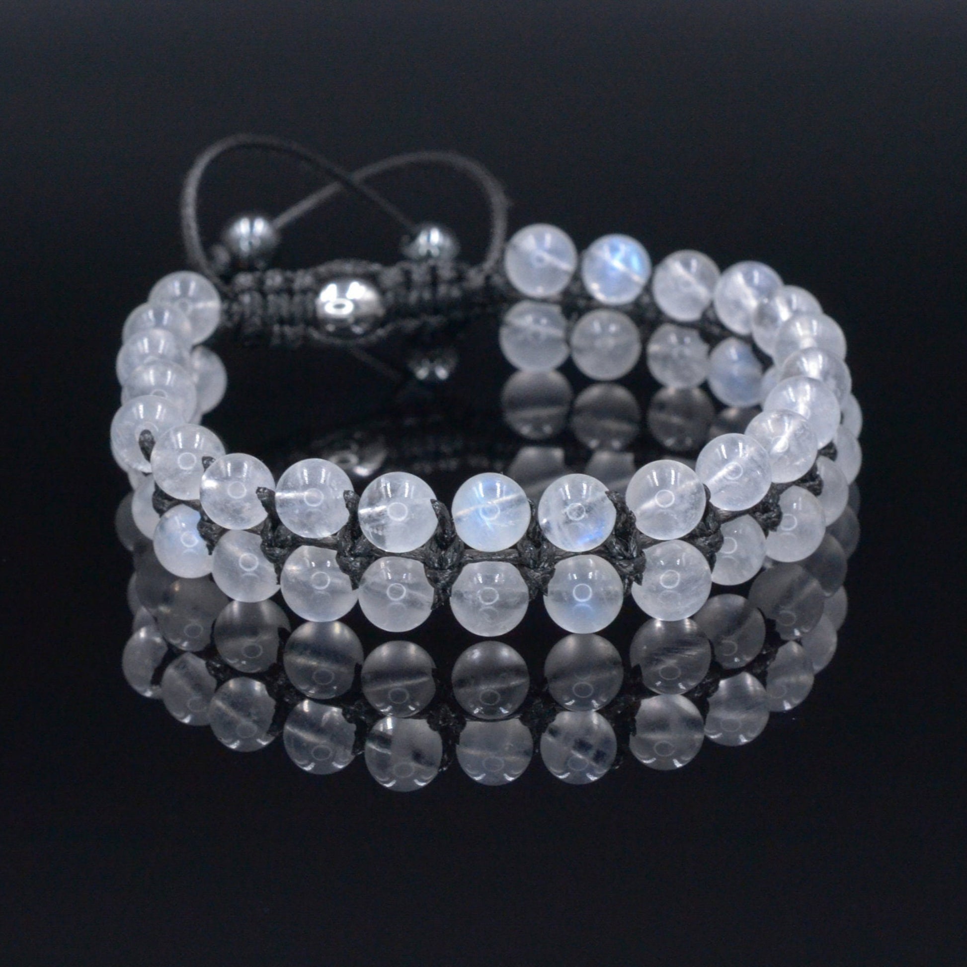 Genuine Moonstone Bracelet - Men's Double Row Crystal Beaded Bracelet - Gift for Men - White Moonstone Braided Bracelet - Birthday Gift  - Shamballa Bracelet - Birthstone Bracelet - Gemstone Bracelet Men - Chakra Bracelet - Macrame Bracelet - Healing Bracelet - Valinde
