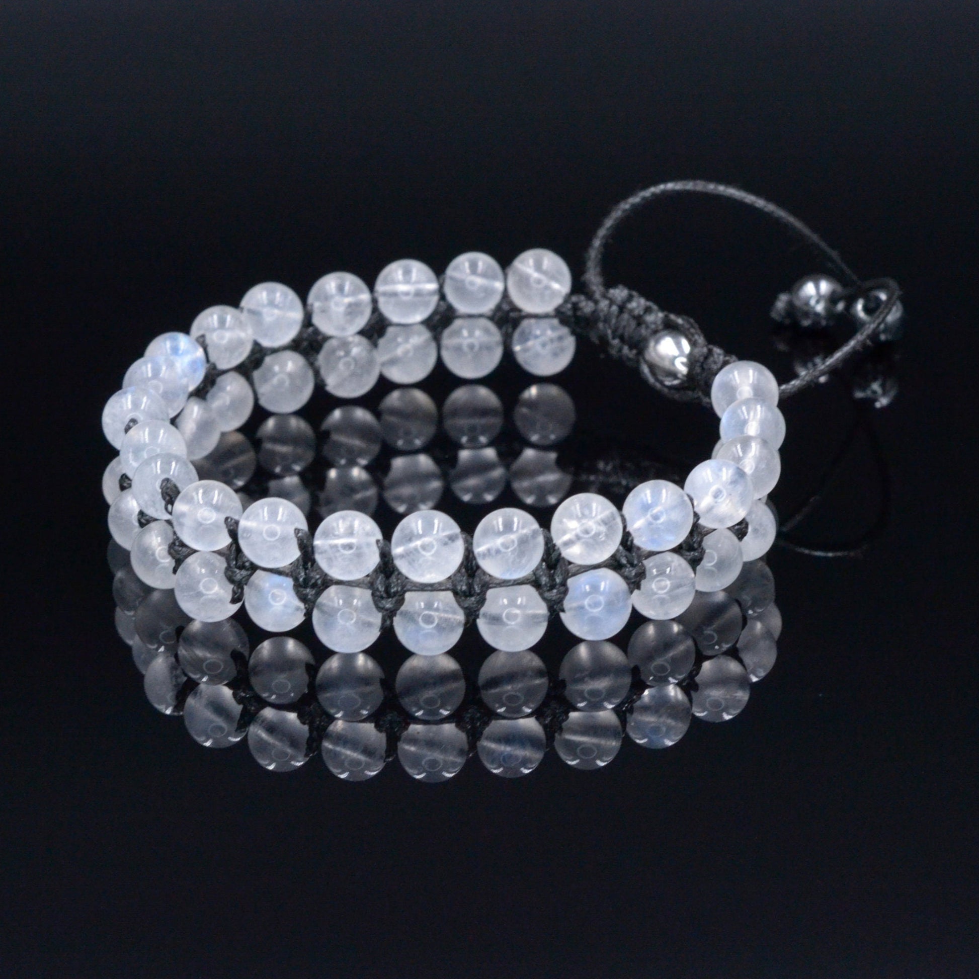 Genuine Moonstone Bracelet - Men's Double Row Crystal Beaded Bracelet - Gift for Men - White Moonstone Braided Bracelet - Birthday Gift  - Shamballa Bracelet - Birthstone Bracelet - Gemstone Bracelet Men - Chakra Bracelet - Macrame Bracelet - Healing Bracelet - Valinde
