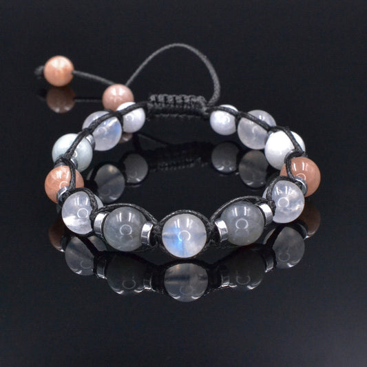 Men's Moonstone Bracelet, Gemstone Jade Labradorite Hematite Beads Bracelet, Gift for Men, Adjustable Braided Bracelet, Crystal Bracelet  - Shamballa Bracelet - Mantra Bracelet  -  Birthstone Bracelet - Gemstone Bracelet Men - Chakra Bracelet - Macrame Bracelet - Healing Bracelet - Valinde