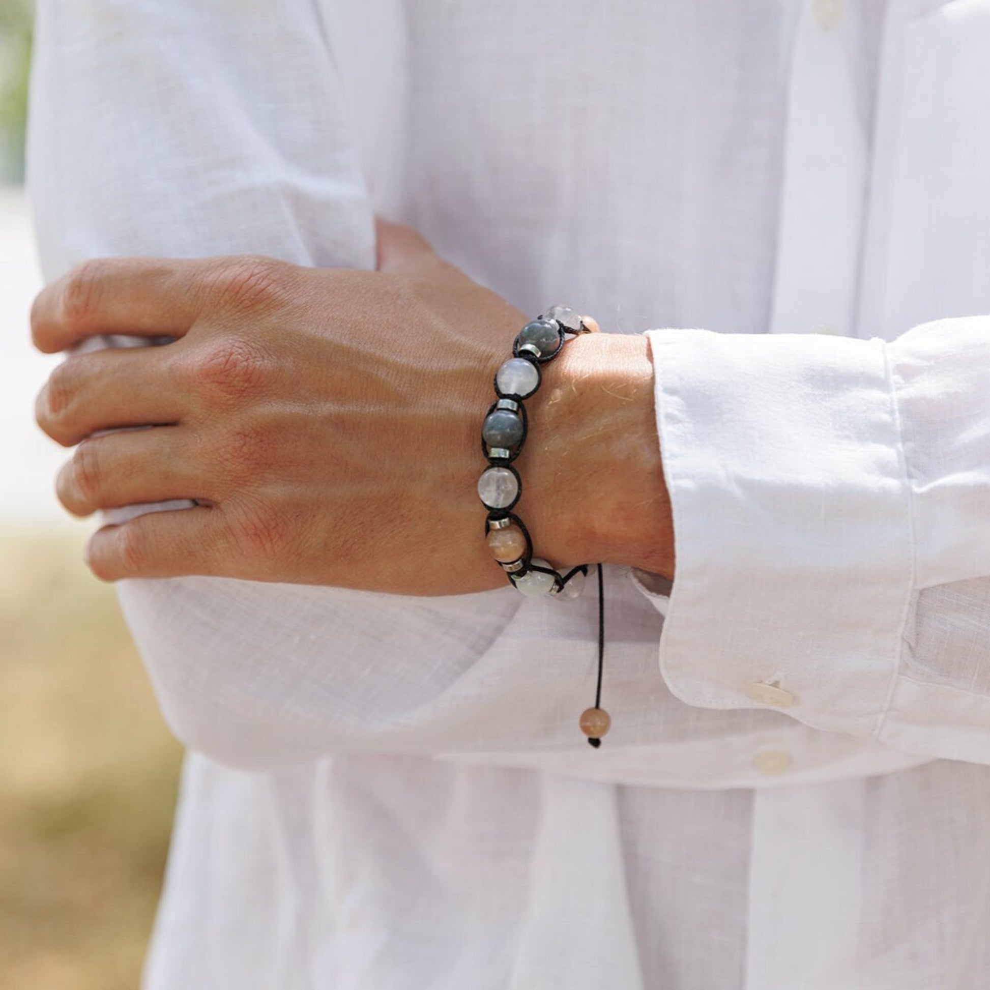 Men's Moonstone Bracelet, Gemstone Jade Labradorite Hematite Beads Bracelet, Gift for Men, Adjustable Braided Bracelet, Crystal Bracelet  - Shamballa Bracelet - Mantra Bracelet  -  Birthstone Bracelet - Gemstone Bracelet Men - Chakra Bracelet - Macrame Bracelet - Healing Bracelet - Valinde
