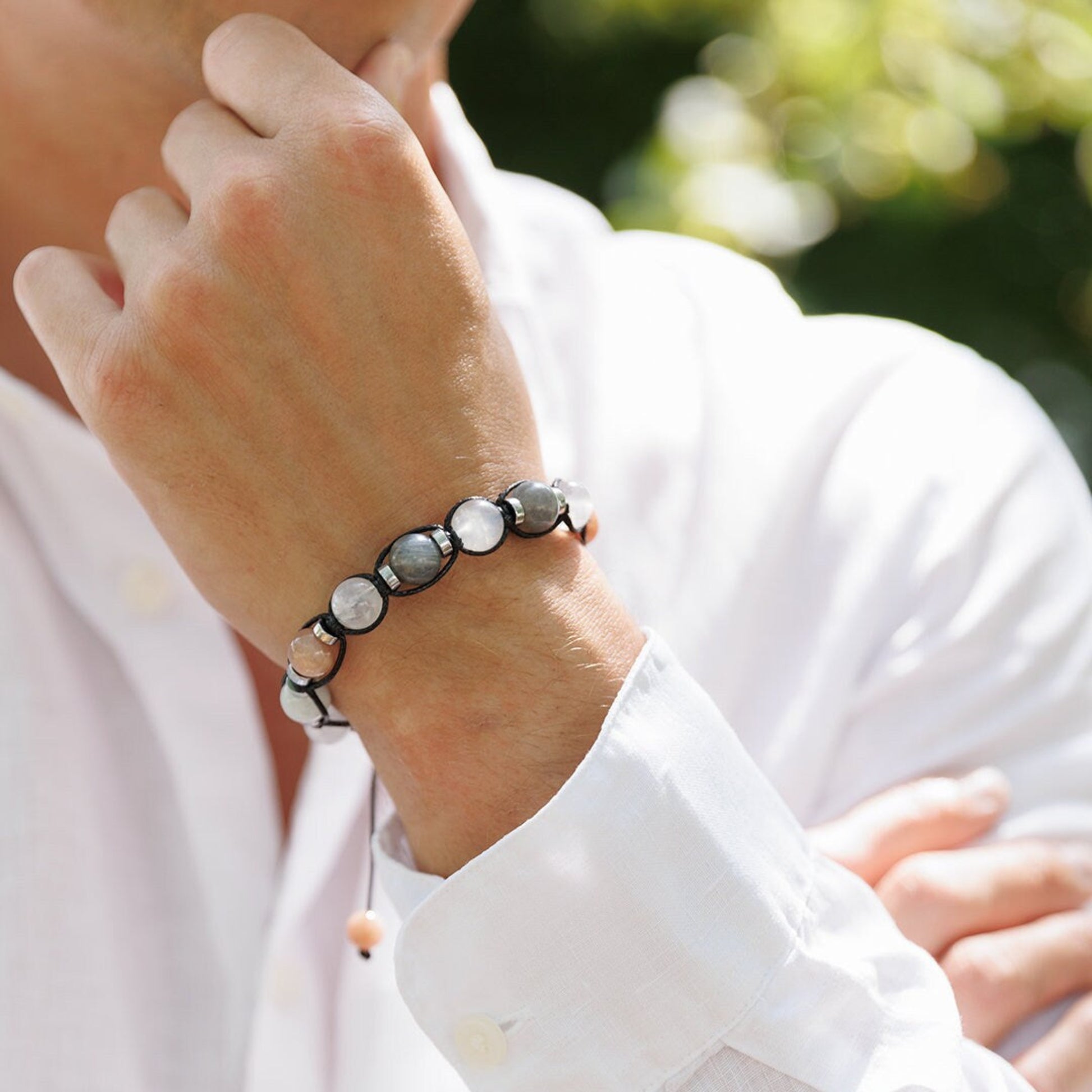Men's Moonstone Bracelet, Gemstone Jade Labradorite Hematite Beads Bracelet, Gift for Men, Adjustable Braided Bracelet, Crystal Bracelet  - Shamballa Bracelet - Mantra Bracelet  -  Birthstone Bracelet - Gemstone Bracelet Men - Chakra Bracelet - Macrame Bracelet - Healing Bracelet - Valinde
