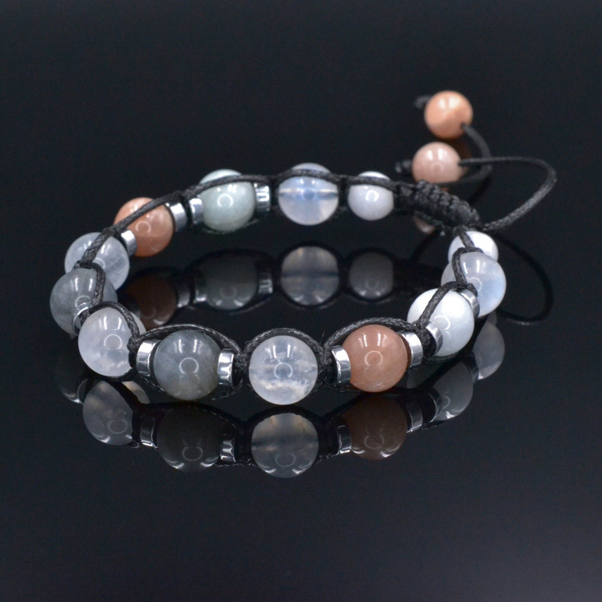Men's Moonstone Bracelet, Gemstone Jade Labradorite Hematite Beads Bracelet, Gift for Men, Adjustable Braided Bracelet, Crystal Bracelet  - Shamballa Bracelet - Mantra Bracelet  -  Birthstone Bracelet - Gemstone Bracelet Men - Chakra Bracelet - Macrame Bracelet - Healing Bracelet - Valinde
