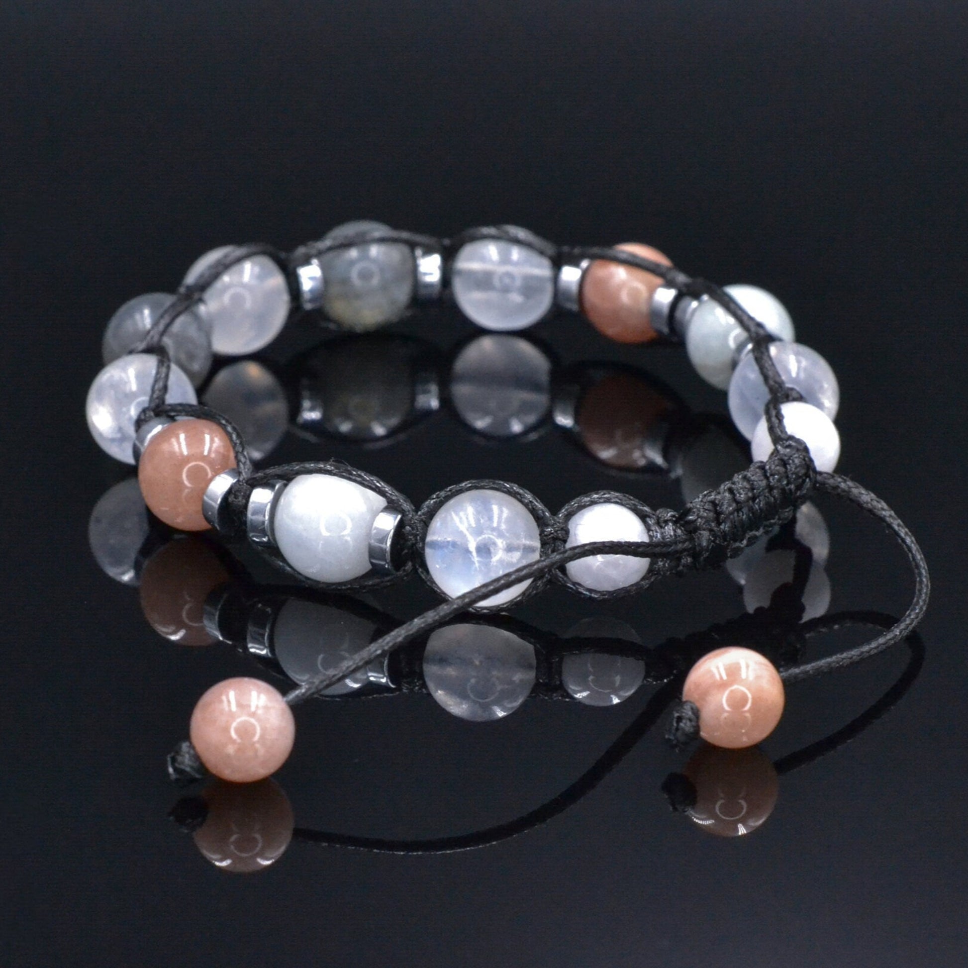 Men's Moonstone Bracelet, Gemstone Jade Labradorite Hematite Beads Bracelet, Gift for Men, Adjustable Braided Bracelet, Crystal Bracelet  - Shamballa Bracelet - Mantra Bracelet  -  Birthstone Bracelet - Gemstone Bracelet Men - Chakra Bracelet - Macrame Bracelet - Healing Bracelet - Valinde
