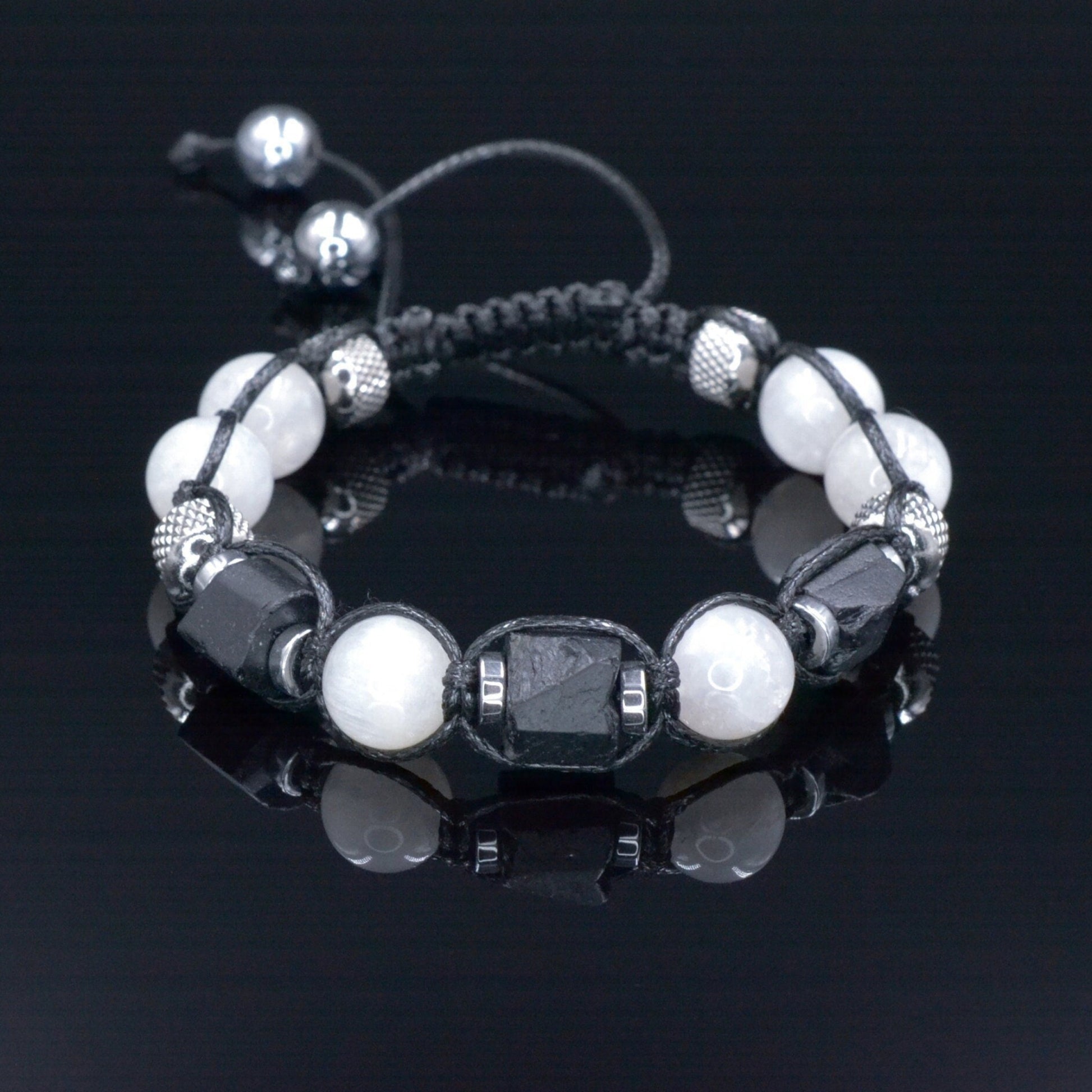 Men's Moonstone Braided Bracelet - Raw Tourmaline Steel Beads Bracelet - Gift for Men - Christmas Gift - Adjustable Macrame Bracelet for Men- Birthstone Bracelet - Gemstone Bracelet Men - Chakra Bracelet - Macrame Bracelet - Healing Bracelet - Valinde - Shamballa Bracelet - Birthstone Bracelet - Gemstone Bracelet Men - Chakra Bracelet - Macrame Bracelet - Healing Bracelet - Valinde