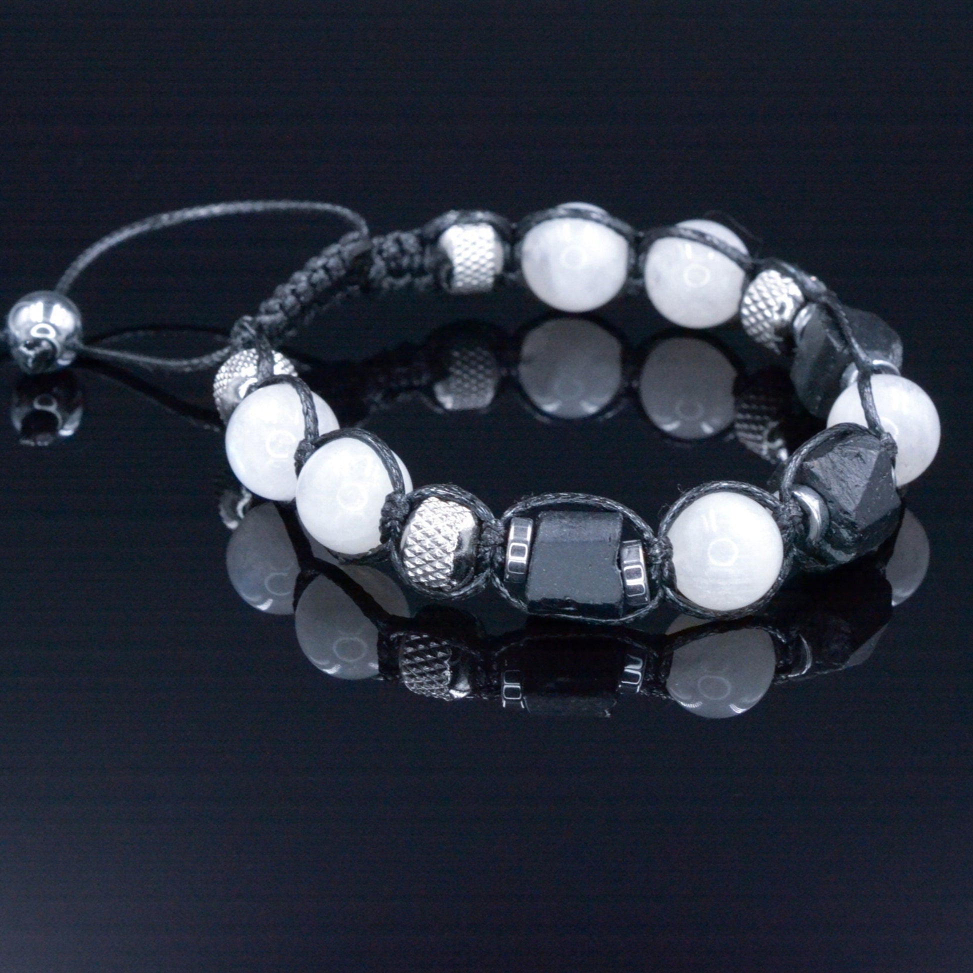 Men's Moonstone Braided Bracelet - Raw Tourmaline Steel Beads Bracelet - Gift for Men - Christmas Gift - Adjustable Macrame Bracelet for Men- Birthstone Bracelet - Gemstone Bracelet Men - Chakra Bracelet - Macrame Bracelet - Healing Bracelet - Valinde - Shamballa Bracelet - Birthstone Bracelet - Gemstone Bracelet Men - Chakra Bracelet - Macrame Bracelet - Healing Bracelet - Valinde
