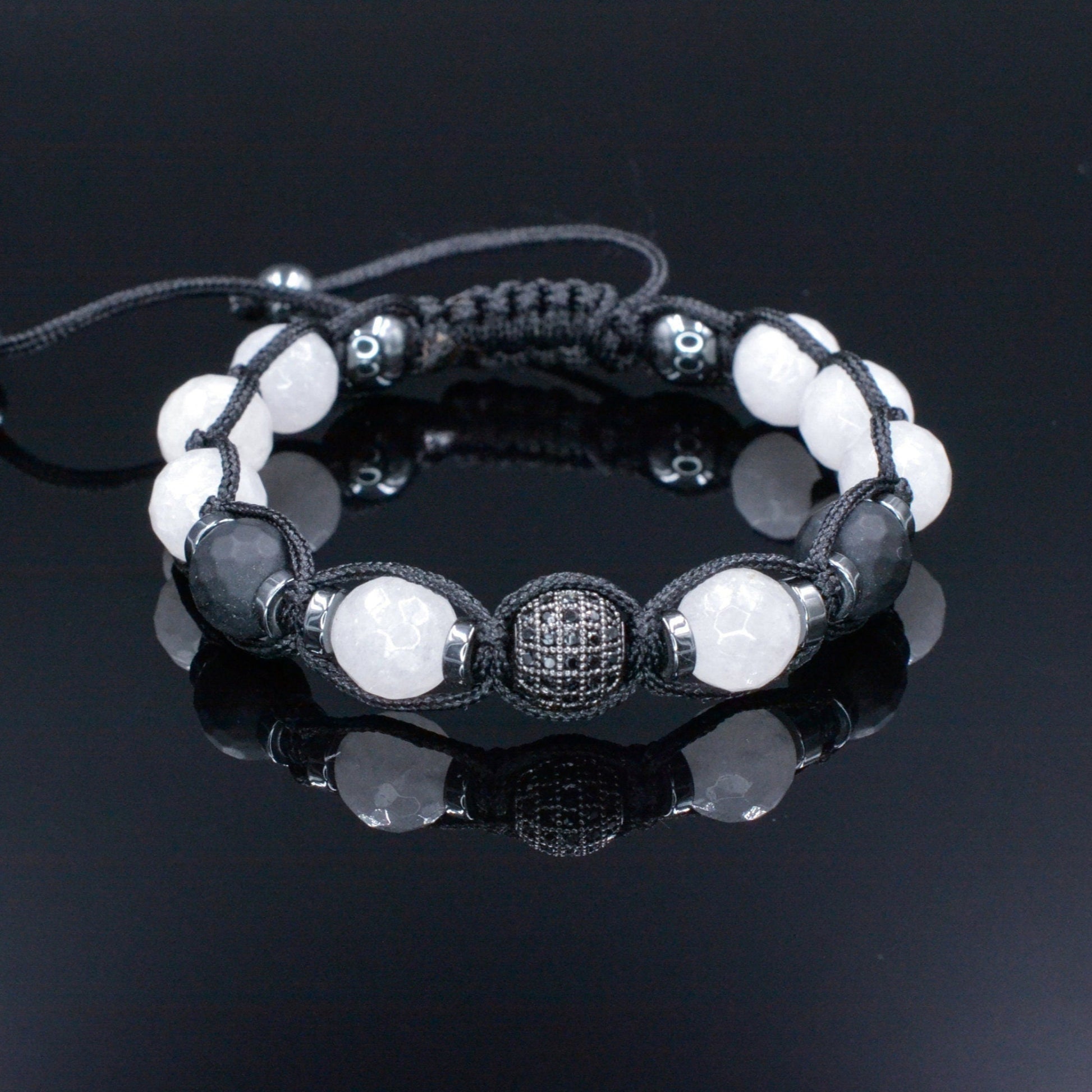 White Nephrite Bracelet - Men's Black Onyx Adjustable Bracelet - CZ Bracelet - Gift for Men Crystal Beads Bracelet Braided Macrame Bracelet - Shamballa Bracelet - Mantra Bracelet  -  Yoga Bracelet -  Birthstone Bracelet - Gemstone Bracelet Men - Chakra Bracelet - Macrame Bracelet - Healing Bracelet - Gift for Father - Gift For Men - Valinde
