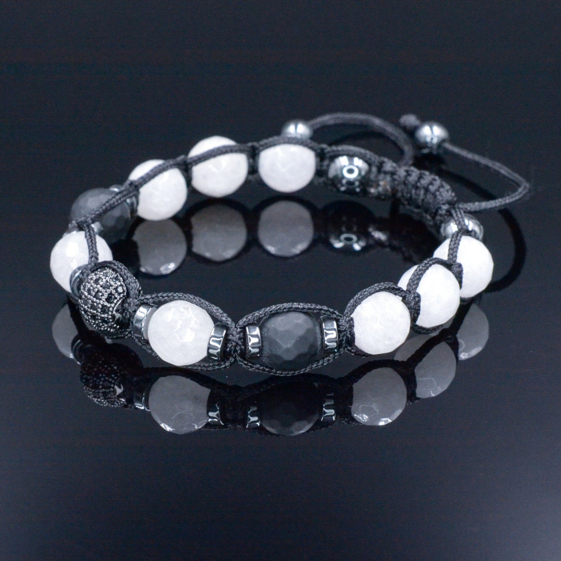 White Nephrite Bracelet - Men's Black Onyx Adjustable Bracelet - CZ Bracelet - Gift for Men Crystal Beads Bracelet Braided Macrame Bracelet - Shamballa Bracelet - Mantra Bracelet  -  Yoga Bracelet -  Birthstone Bracelet - Gemstone Bracelet Men - Chakra Bracelet - Macrame Bracelet - Healing Bracelet - Gift for Father - Gift For Men - Valinde

