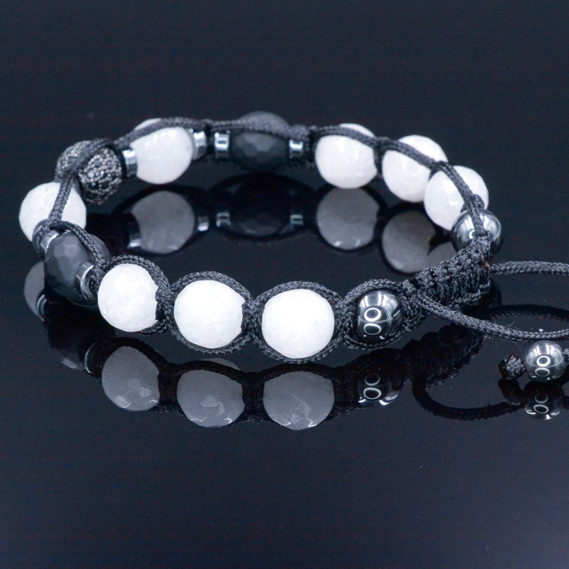 White Nephrite Bracelet - Men's Black Onyx Adjustable Bracelet - CZ Bracelet - Gift for Men Crystal Beads Bracelet Braided Macrame Bracelet - Shamballa Bracelet - Mantra Bracelet  -  Yoga Bracelet -  Birthstone Bracelet - Gemstone Bracelet Men - Chakra Bracelet - Macrame Bracelet - Healing Bracelet - Gift for Father - Gift For Men - Valinde

