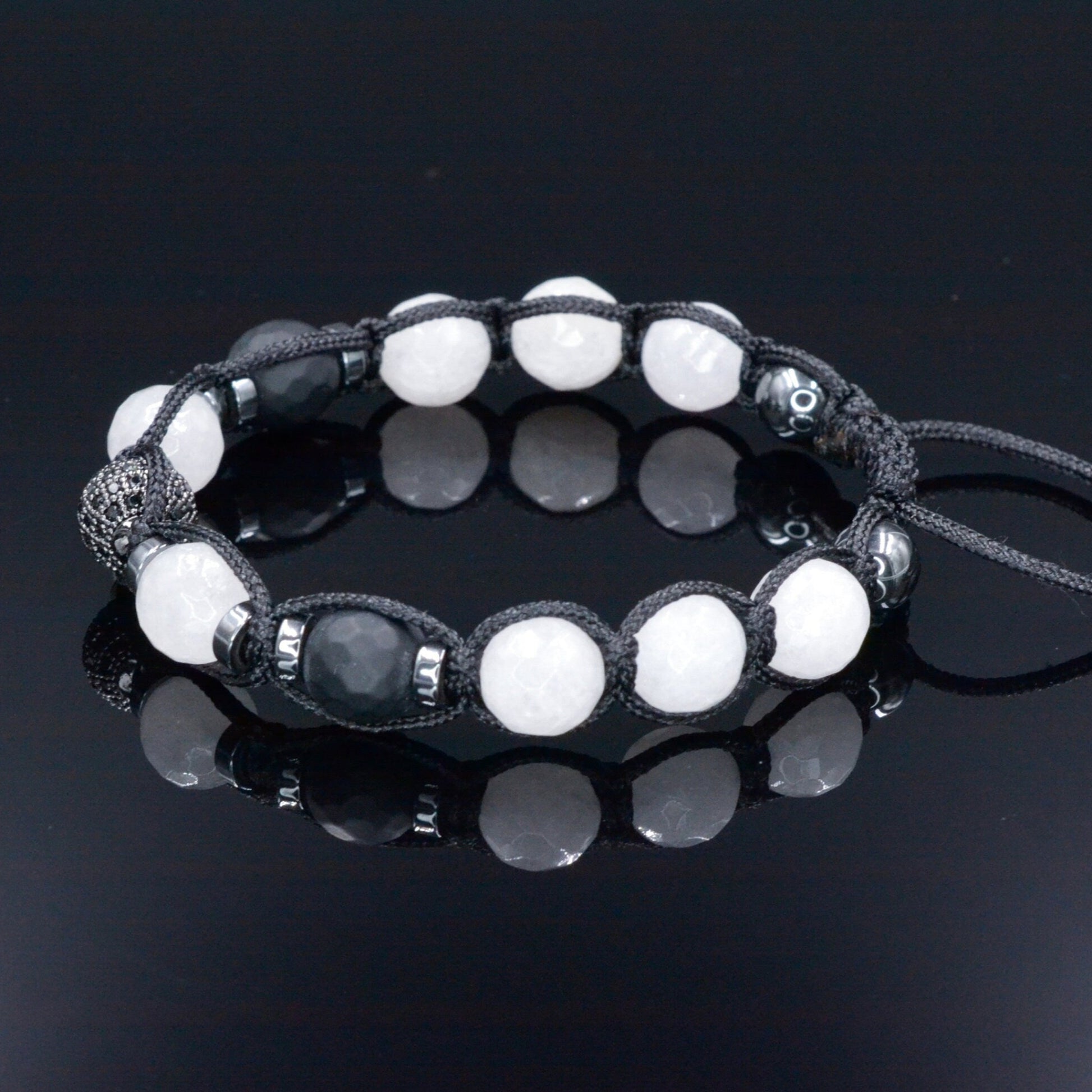 White Nephrite Bracelet - Men's Black Onyx Adjustable Bracelet - CZ Bracelet - Gift for Men Crystal Beads Bracelet Braided Macrame Bracelet - Shamballa Bracelet - Mantra Bracelet  -  Yoga Bracelet -  Birthstone Bracelet - Gemstone Bracelet Men - Chakra Bracelet - Macrame Bracelet - Healing Bracelet - Gift for Father - Gift For Men - Valinde
