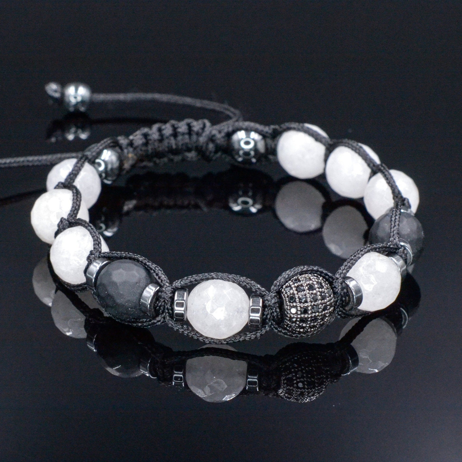 White Nephrite Bracelet - Men's Black Onyx Adjustable Bracelet - CZ Bracelet - Gift for Men Crystal Beads Bracelet Braided Macrame Bracelet - Shamballa Bracelet - Mantra Bracelet  -  Yoga Bracelet -  Birthstone Bracelet - Gemstone Bracelet Men - Chakra Bracelet - Macrame Bracelet - Healing Bracelet - Gift for Father - Gift For Men - Valinde
