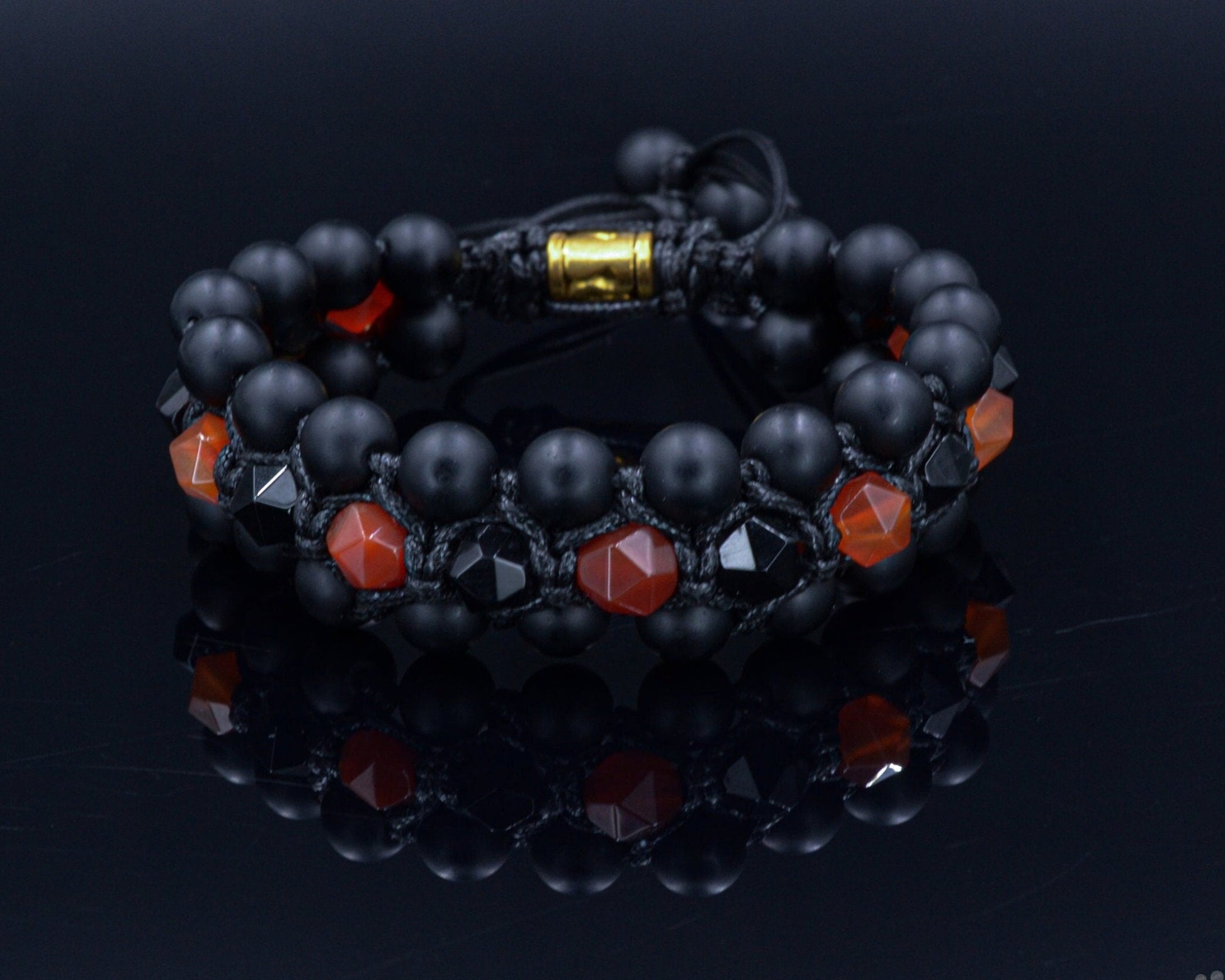 Men's Triple Bracelet - Agate & Onyx Gemstone Beaded Bracelet - Gift for Men - Father's Day Gift - Three Row Brcaelet - Macrame Bracelet -  Shamballa Bracelet  - Gift for Father - Yoga Bracelet - Birthstone Bracelet - Gemstone Bracelet Men - Chakra Bracelet - Macrame Bracelet - Healing Bracelet - Valinde
