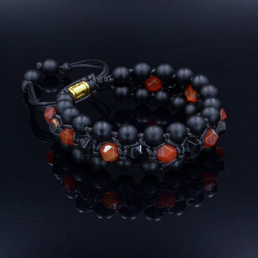 Men's Triple Bracelet - Agate & Onyx Gemstone Beaded Bracelet - Gift for Men - Father's Day Gift - Three Row Brcaelet - Macrame Bracelet -  Shamballa Bracelet  - Gift for Father - Yoga Bracelet - Birthstone Bracelet - Gemstone Bracelet Men - Chakra Bracelet - Macrame Bracelet - Healing Bracelet - Valinde
