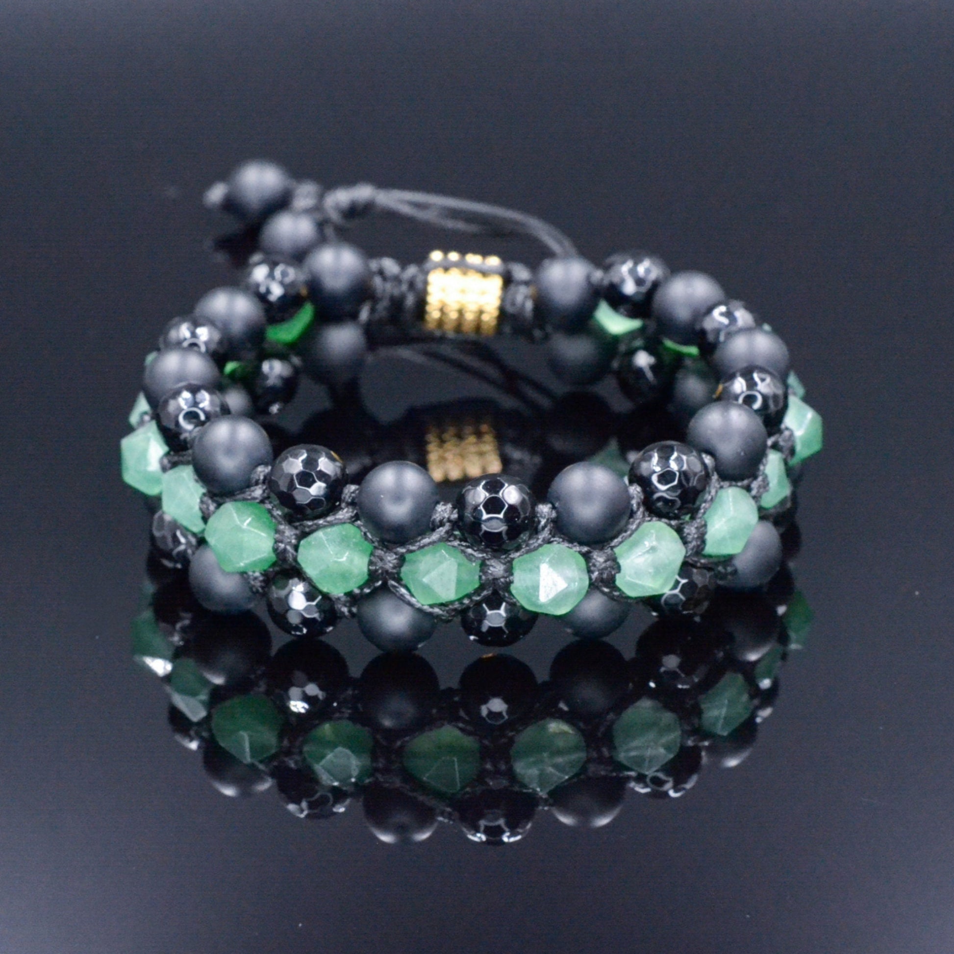 Men's Green Agate 3 Row Bracelet Black Onyx Gemstone Bracelet Triple Bracelet Black Agate Bracelet Gift for Men Macrame Crystal Bracelet -  Shamballa Bracelet  -  Birthstone Bracelet - Gemstone Bracelet Men - Chakra Bracelet - Macrame Bracelet - Healing Bracelet - Valinde
