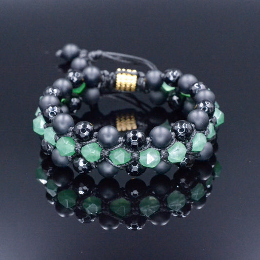 Men's Green Agate 3 Row Bracelet Black Onyx Gemstone Bracelet Triple Bracelet Black Agate Bracelet Gift for Men Macrame Crystal Bracelet -  Shamballa Bracelet  -  Birthstone Bracelet - Gemstone Bracelet Men - Chakra Bracelet - Macrame Bracelet - Healing Bracelet - Valinde
