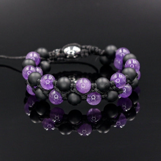 Amethyst Double Bracelet, Men's Double Row Bracelet, Black Onyx Bracelet, Adjustable Macrame Bracelet Men, Gift for Men, Braided Bracelet- Shamballa Bracelet - Mantra Bracelet  -  Yoga Bracelet -  Birthstone Bracelet - Gemstone Bracelet Men - Chakra Bracelet - Macrame Bracelet - Healing Bracelet - Gift for Father - Gift For Men - Valinde
