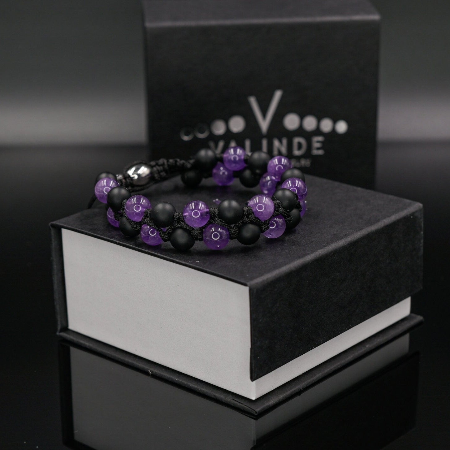 Amethyst Double Bracelet, Men's Double Row Bracelet, Black Onyx Bracelet, Adjustable Macrame Bracelet Men, Gift for Men, Braided Bracelet- Shamballa Bracelet - Mantra Bracelet  -  Yoga Bracelet -  Birthstone Bracelet - Gemstone Bracelet Men - Chakra Bracelet - Macrame Bracelet - Healing Bracelet - Gift for Father - Gift For Men - Valinde
