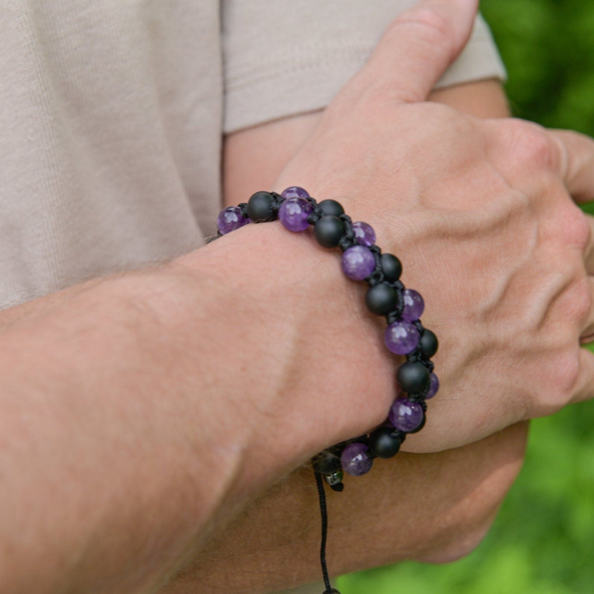 Amethyst Double Bracelet, Men's Double Row Bracelet, Black Onyx Bracelet, Adjustable Macrame Bracelet Men, Gift for Men, Braided Bracelet- Shamballa Bracelet - Mantra Bracelet  -  Yoga Bracelet -  Birthstone Bracelet - Gemstone Bracelet Men - Chakra Bracelet - Macrame Bracelet - Healing Bracelet - Gift for Father - Gift For Men - Valinde
