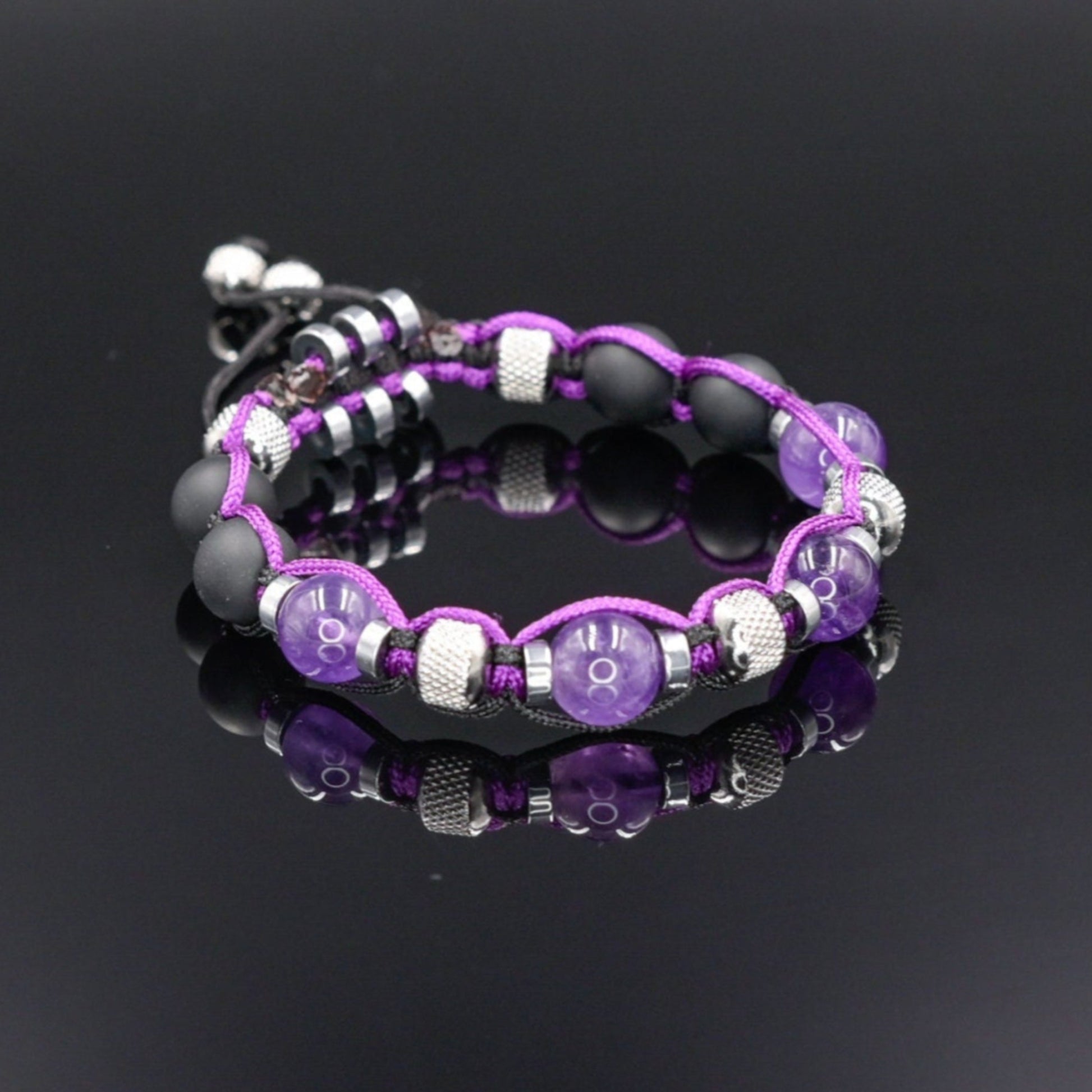 Amethyst Onyx Bracelet, Men's Adjustable Beaded Bracelet, Steel Bracelet, Gift for Men, Purple Bracelet, Summer Bracelet, Crystal Bracelet - Shamballa Bracelet - Mantra Bracelet  -  Yoga Bracelet -  Birthstone Bracelet - Gemstone Bracelet Men - Chakra Bracelet - Macrame Bracelet - Healing Bracelet - Gift for Father - Gift For Men - Valinde
