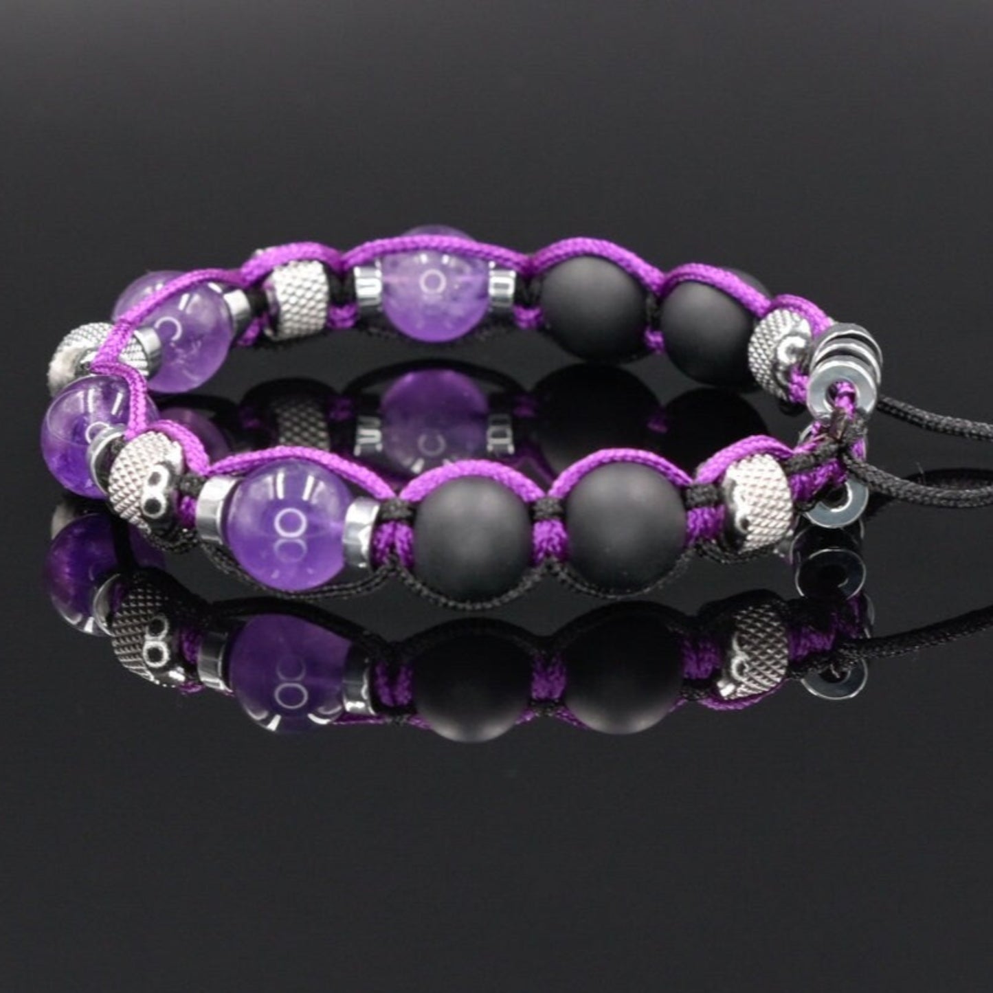Amethyst Onyx Bracelet, Men's Adjustable Beaded Bracelet, Steel Bracelet, Gift for Men, Purple Bracelet, Summer Bracelet, Crystal Bracelet - Shamballa Bracelet - Mantra Bracelet  -  Yoga Bracelet -  Birthstone Bracelet - Gemstone Bracelet Men - Chakra Bracelet - Macrame Bracelet - Healing Bracelet - Gift for Father - Gift For Men - Valinde
