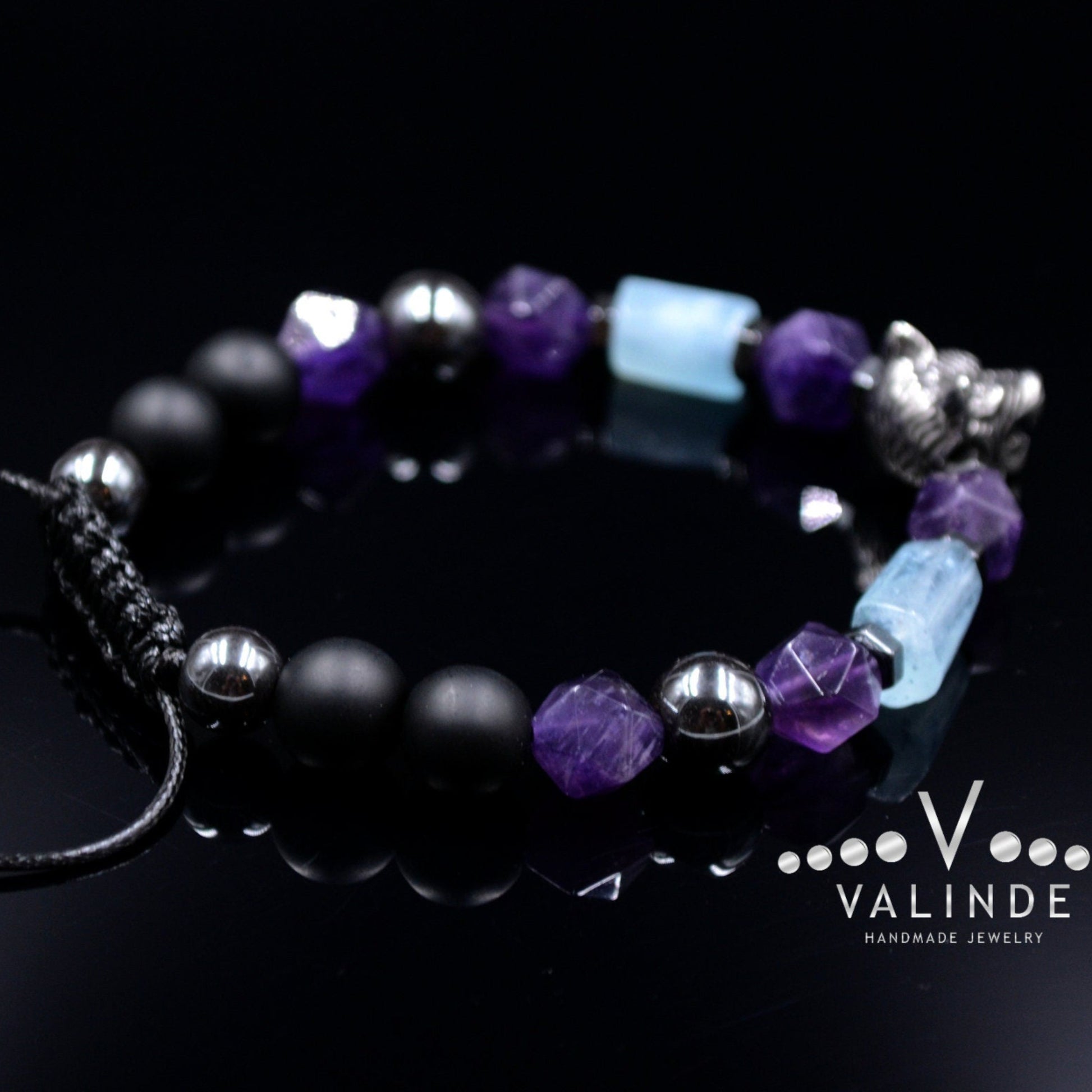 Men's Aquamarine Bracelet / Amethyst Gemstone Bracelet / Wolf Bead Bracelet / Steel Bracelet / Gift for Men / Adjustable Bracelet for Men - Shamballa Bracelet - Mantra Bracelet  -  Yoga Bracelet -  Birthstone Bracelet - Gemstone Bracelet Men - Chakra Bracelet - Macrame Bracelet - Healing Bracelet - Gift for Father - Gift For Men - Valinde

