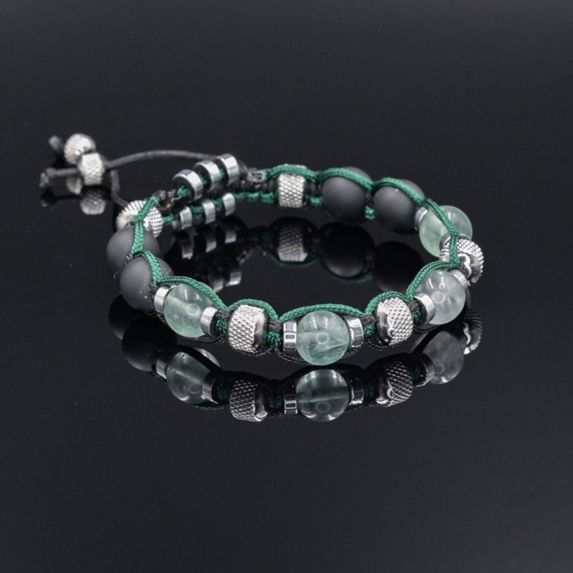 Men's Fluorite Adjustable Bracelet, Black Onyx Hematite Steel Beaded Bracelet, Gift for Men, Crystal Braided Bracelet,Macrame Stone Bracelet - Shamballa Bracelet - Mantra Bracelet  -  Birthstone Bracelet - Gemstone Bracelet Men - Chakra Bracelet - Macrame Bracelet - Healing Bracelet - Valinde
