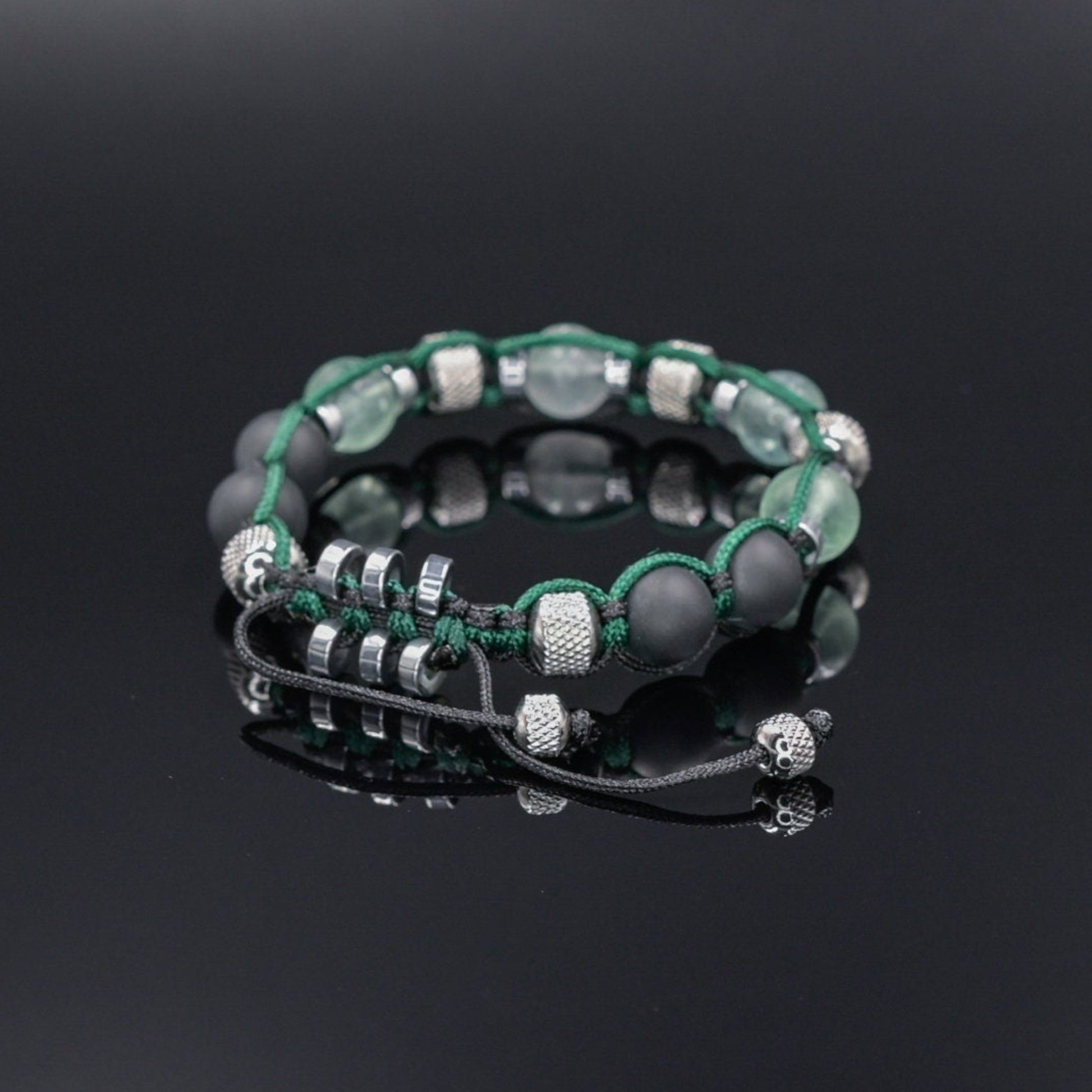 Men's Fluorite Adjustable Bracelet, Black Onyx Hematite Steel Beaded Bracelet, Gift for Men, Crystal Braided Bracelet,Macrame Stone Bracelet - Shamballa Bracelet - Mantra Bracelet  -  Birthstone Bracelet - Gemstone Bracelet Men - Chakra Bracelet - Macrame Bracelet - Healing Bracelet - Valinde
