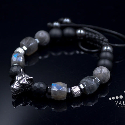 Men's Wolf Head Bead Bracelet Genuine Labradorite Bracelet Steel Beads Bracelet Gift for Man Black Onyx Bracelet Man Steel Bracelet - Shamballa Bracelet - Mantra Bracelet  -  Yoga Bracelet -  Birthstone Bracelet - Gemstone Bracelet Men - Chakra Bracelet - Macrame Bracelet - Healing Bracelet - Gift for Father - Gift For Men - Valinde
