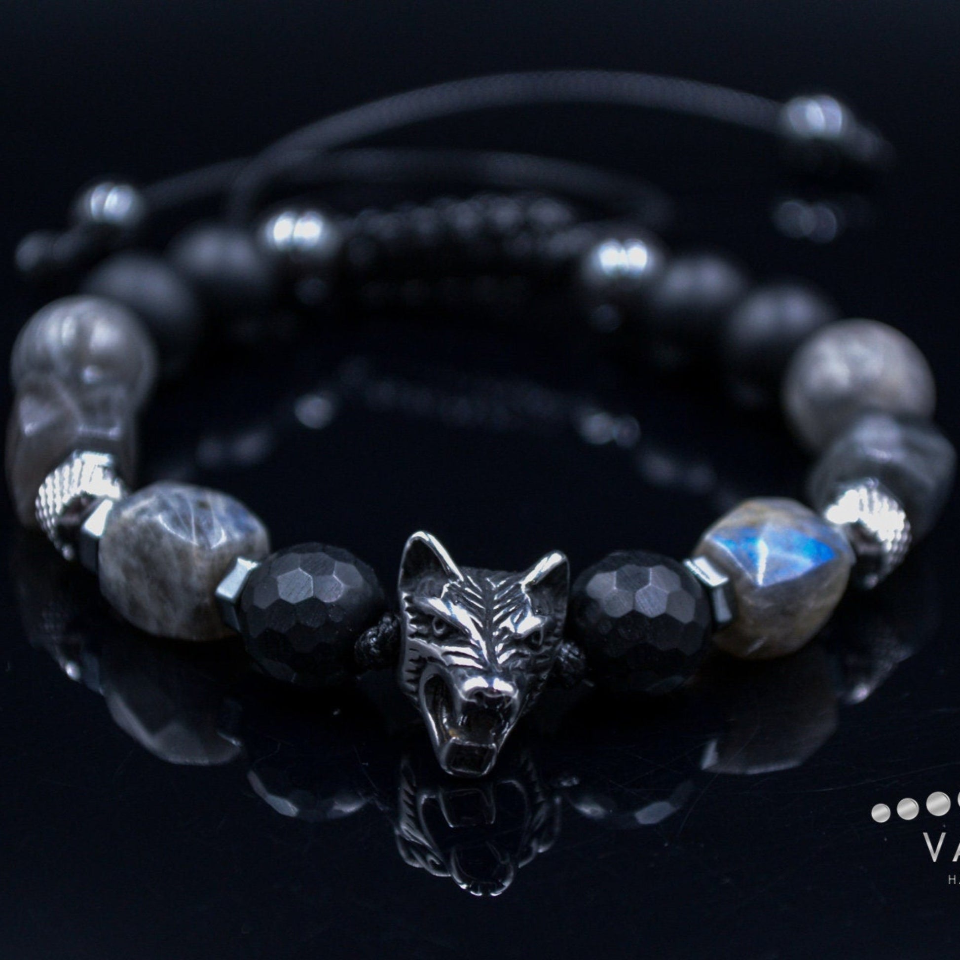 Men's Wolf Head Bead Bracelet Genuine Labradorite Bracelet Steel Beads Bracelet Gift for Man Black Onyx Bracelet Man Steel Bracelet - Shamballa Bracelet - Mantra Bracelet  -  Yoga Bracelet -  Birthstone Bracelet - Gemstone Bracelet Men - Chakra Bracelet - Macrame Bracelet - Healing Bracelet - Gift for Father - Gift For Men - Valinde
