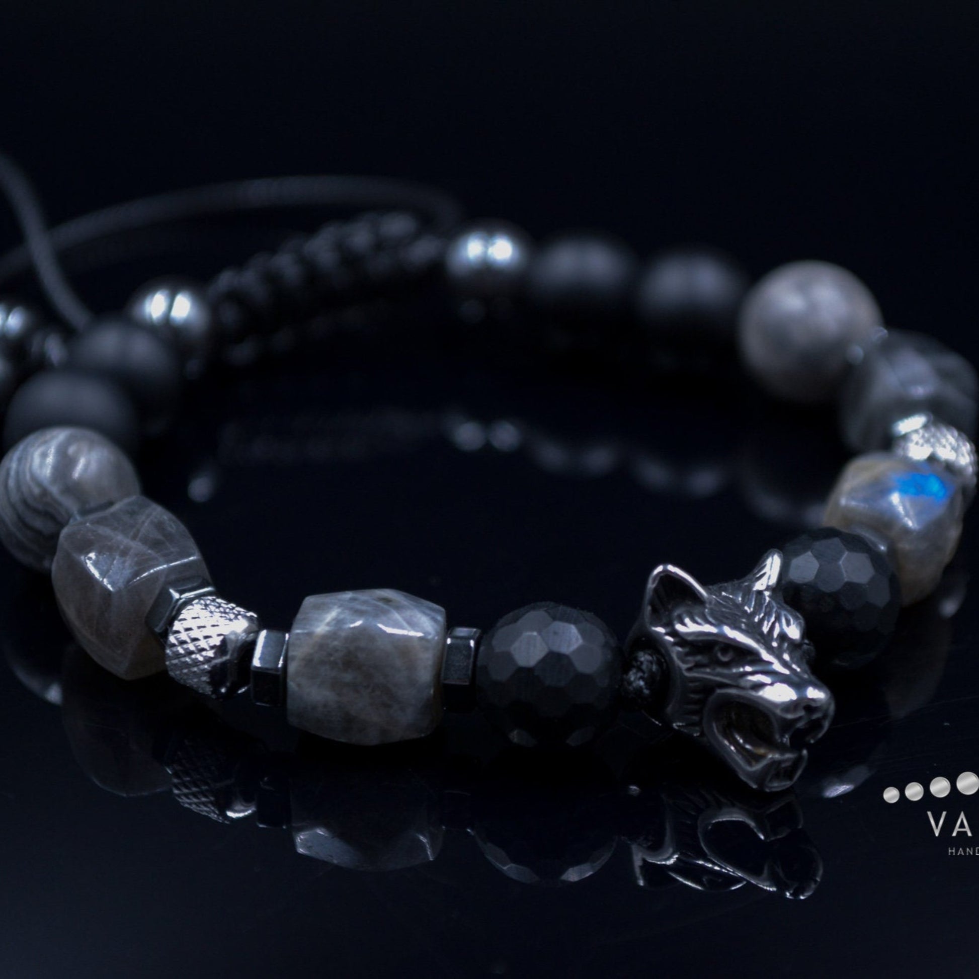 Men's Wolf Head Bead Bracelet Genuine Labradorite Bracelet Steel Beads Bracelet Gift for Man Black Onyx Bracelet Man Steel Bracelet - Shamballa Bracelet - Mantra Bracelet  -  Yoga Bracelet -  Birthstone Bracelet - Gemstone Bracelet Men - Chakra Bracelet - Macrame Bracelet - Healing Bracelet - Gift for Father - Gift For Men - Valinde

