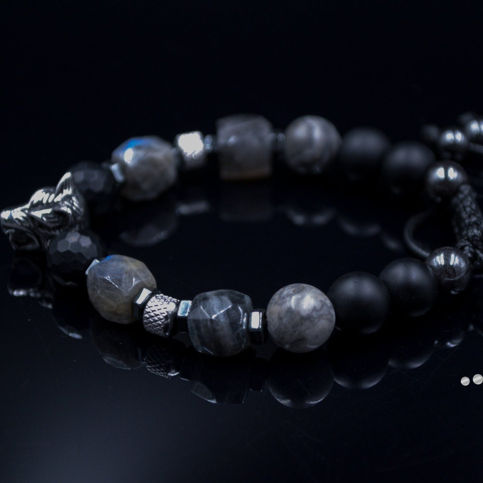 Men's Wolf Head Bead Bracelet Genuine Labradorite Bracelet Steel Beads Bracelet Gift for Man Black Onyx Bracelet Man Steel Bracelet - Shamballa Bracelet - Mantra Bracelet  -  Yoga Bracelet -  Birthstone Bracelet - Gemstone Bracelet Men - Chakra Bracelet - Macrame Bracelet - Healing Bracelet - Gift for Father - Gift For Men - Valinde
