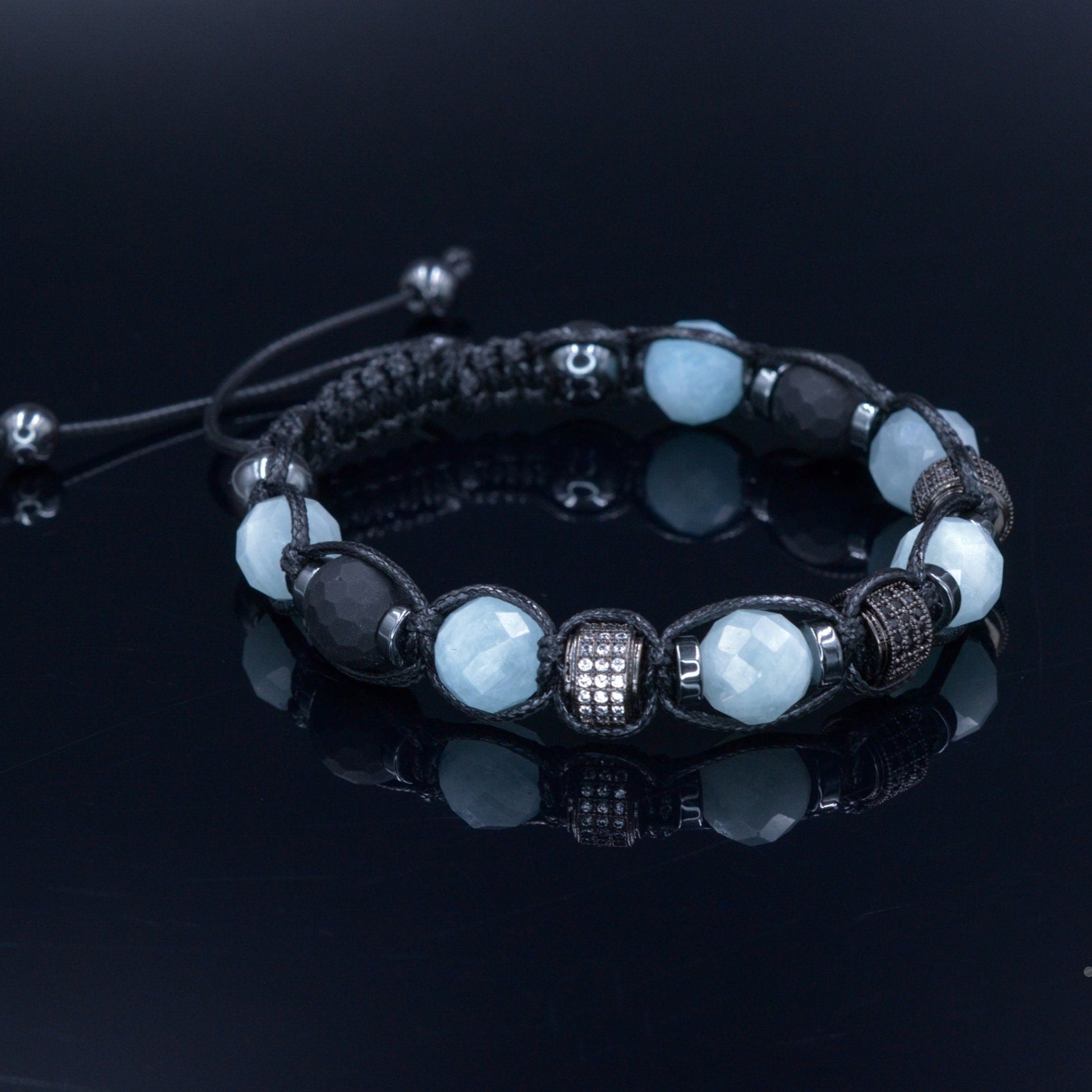 Natural Aquamarine Bracelet for Men - Zirconia Beads Bracelet - Gift for Men - Adjustable Crystal Bracelet - Men's Gemstone Bracelet - Healing Bracelet - Birthstone Bracelet - Gemstone Bracelet Men