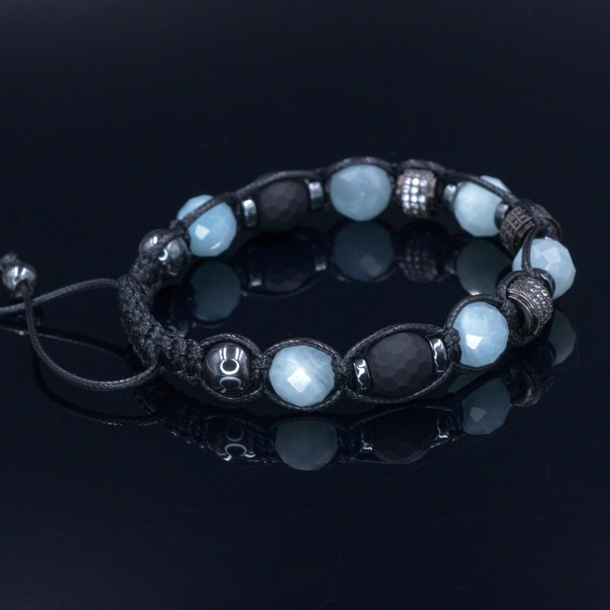 Natural Aquamarine Bracelet for Men - Zirconia Beads Bracelet - Gift for Men - Adjustable Crystal Bracelet - Men's Gemstone Bracelet - Healing Bracelet - Birthstone Bracelet - Gemstone Bracelet Men