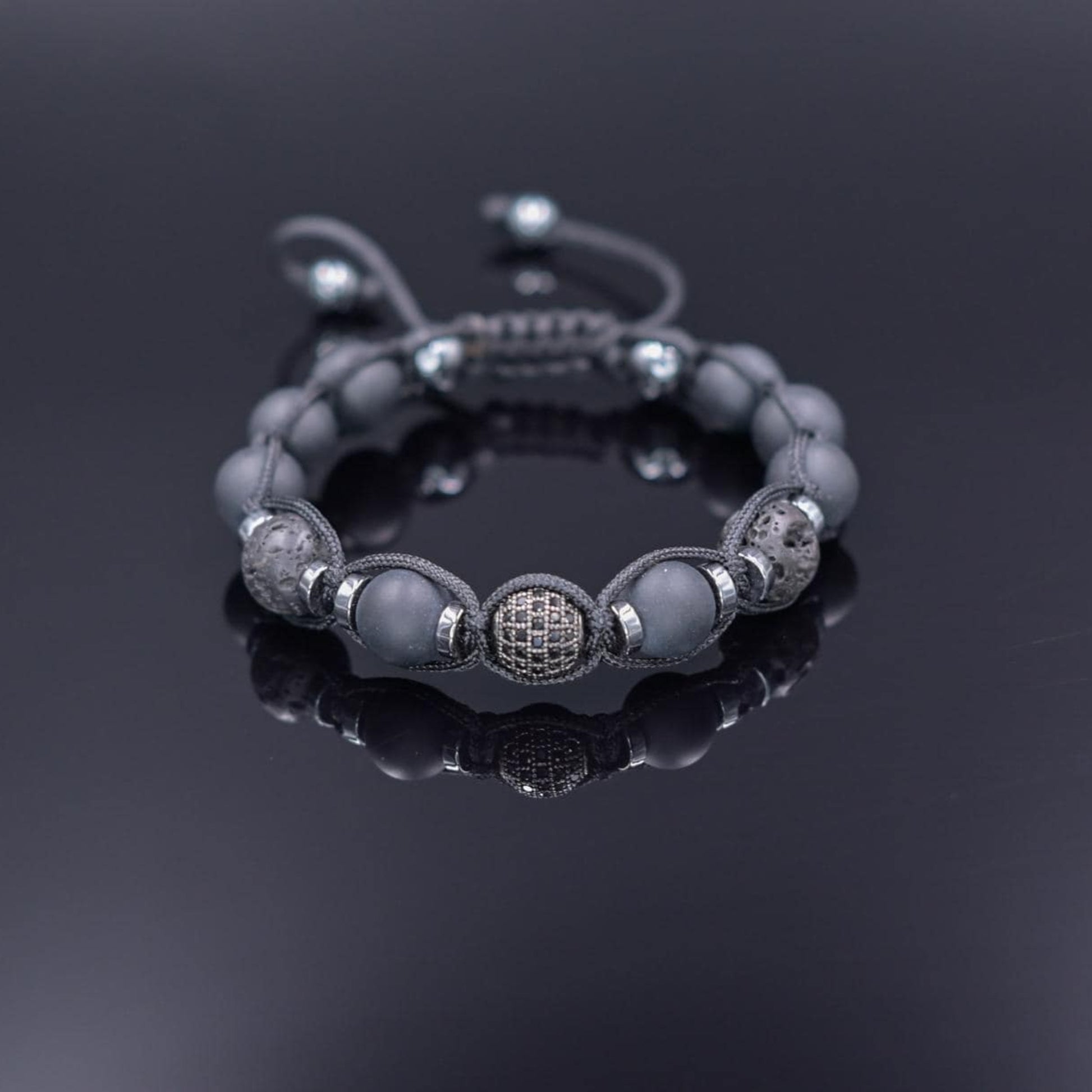 Lava Stone Black Onyx Adjustable Braided Bracelet, Gift for Him, Men's Gemstone Hematite Bracelet, Father's Day Gift, Stone Bracelet - Shamballa Bracelet - Birthstone Bracelet - Gemstone Bracelet Men - Chakra Bracelet