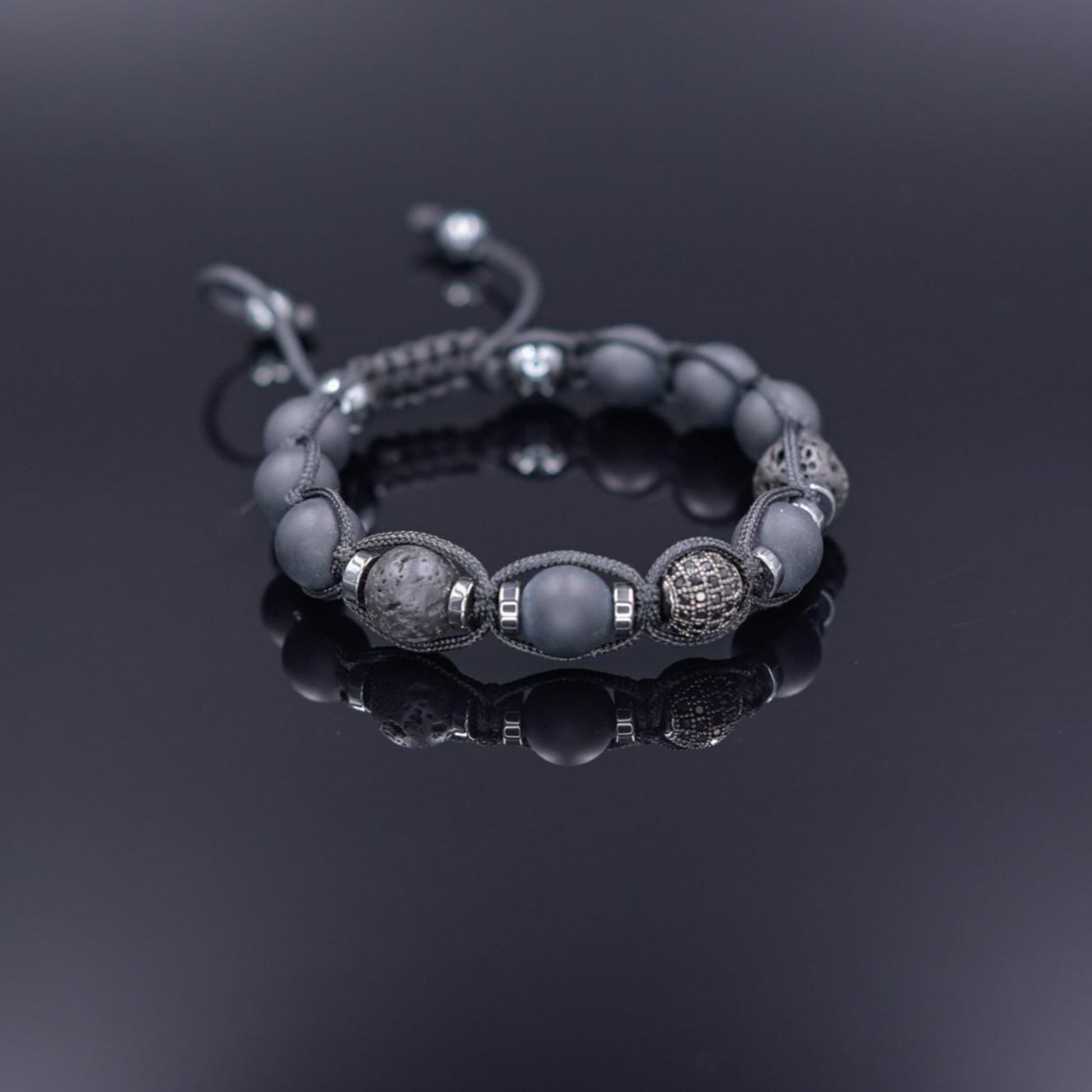 Lava Stone Black Onyx Adjustable Braided Bracelet, Gift for Him, Men's Gemstone Hematite Bracelet, Father's Day Gift, Stone Bracelet - Shamballa Bracelet - Birthstone Bracelet - Gemstone Bracelet Men - Chakra Bracelet
